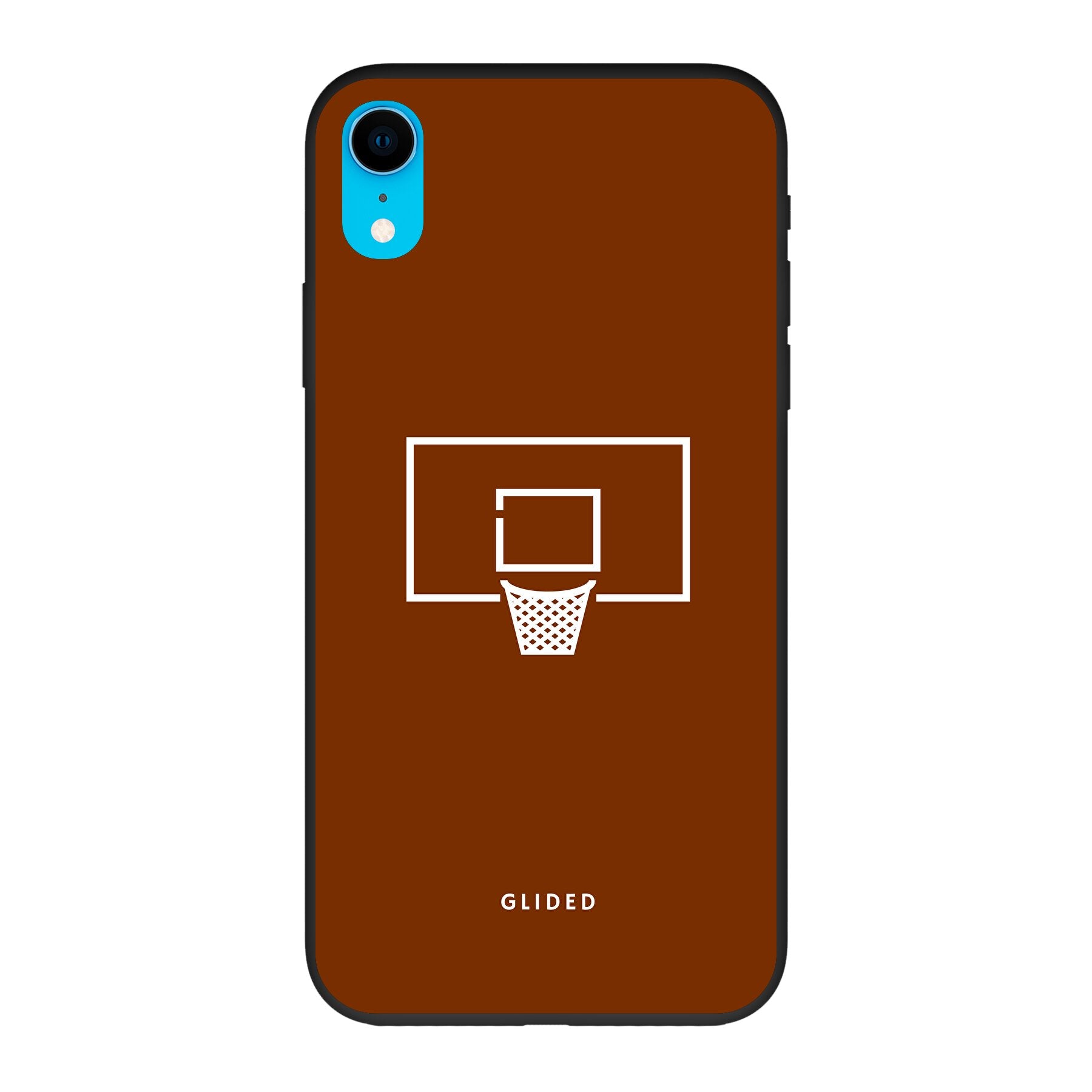 Basket Blaze Handyhülle für iPhone XR mit lebendigem Basketballnetz auf orangefarbenem Hintergrund, ideal für Basketball-Fans.