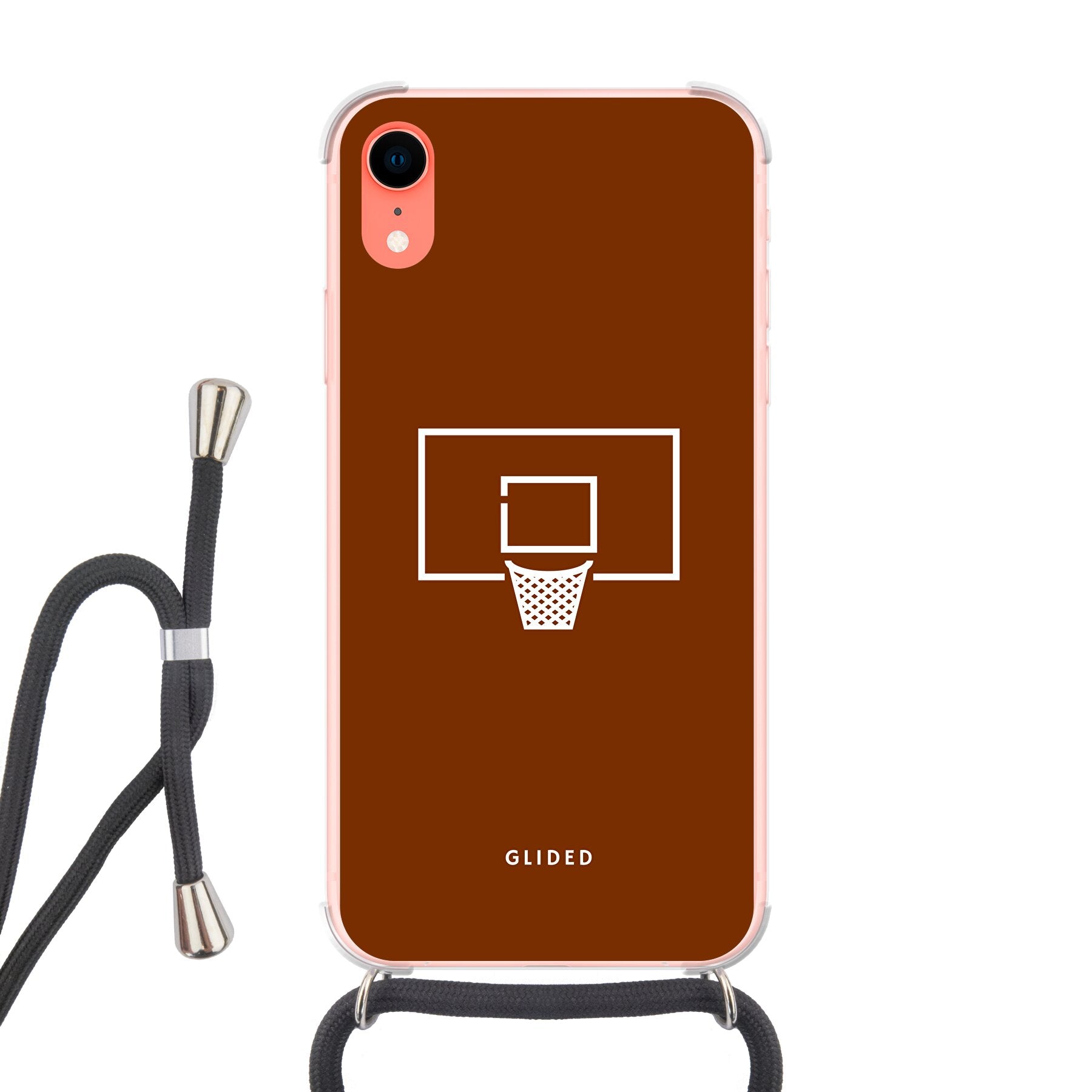 Basket Blaze Handyhülle für iPhone XR mit lebendigem Basketballnetz auf orangefarbenem Hintergrund, ideal für Basketball-Fans.