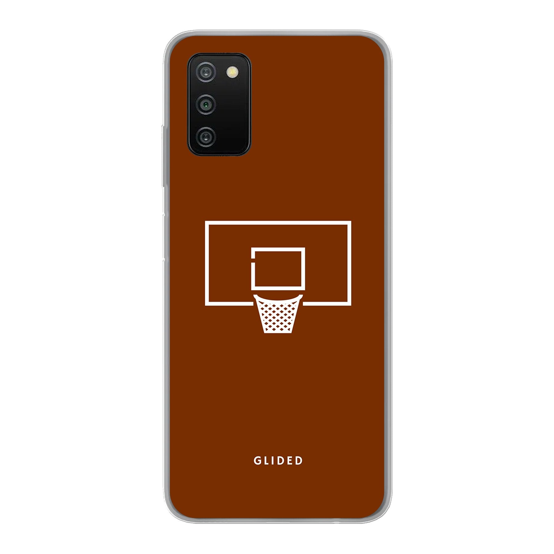 Basket Blaze Handyhülle für Samsung Galaxy A03s mit lebendigem Basketballnetz-Design auf orangefarbenem Hintergrund.