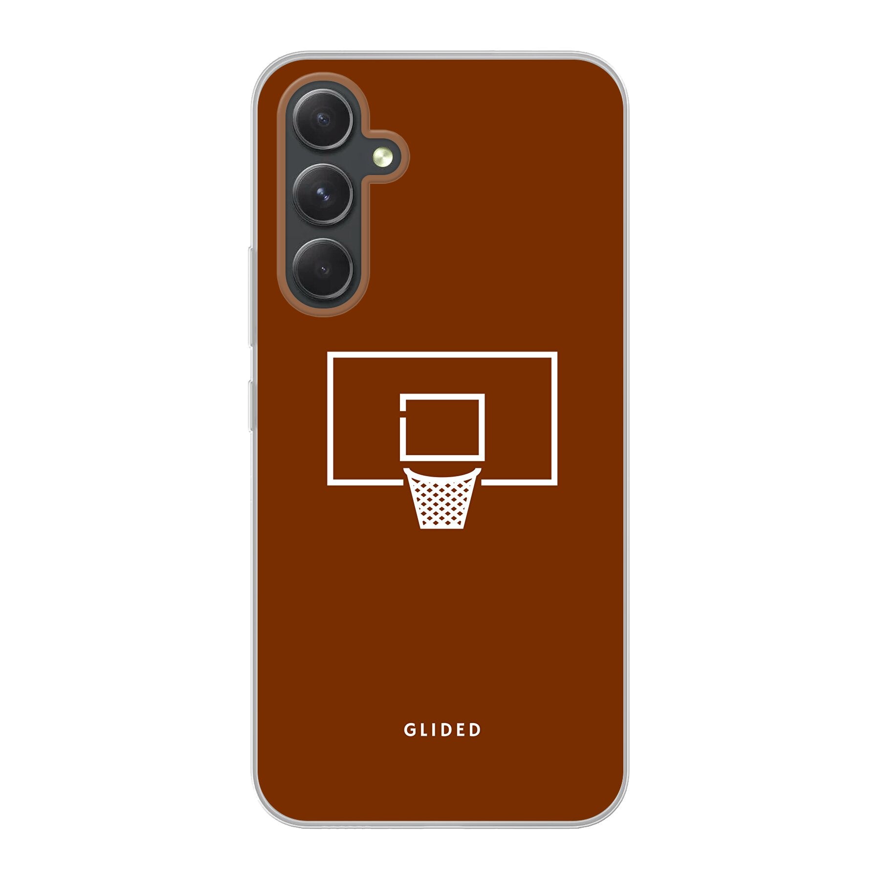 Basket Blaze Handyhülle für Samsung Galaxy A54 5G mit lebendigem Basketballnetz-Design auf orangefarbenem Hintergrund.