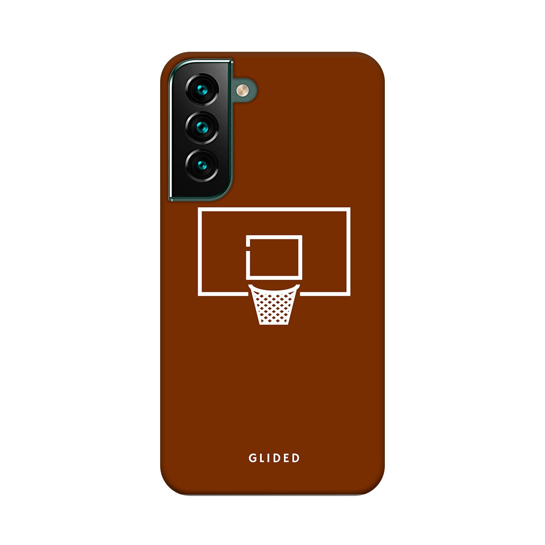 Basket Blaze Handyhülle für Samsung Galaxy S22 Plus mit lebendigem Basketballnetz-Design auf orangefarbenem Hintergrund.