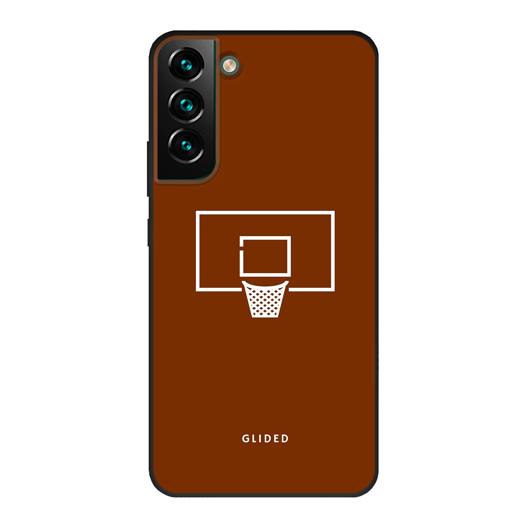 Basket Blaze Handyhülle für Samsung Galaxy S22 Plus mit lebendigem Basketballnetz-Design auf orangefarbenem Hintergrund.