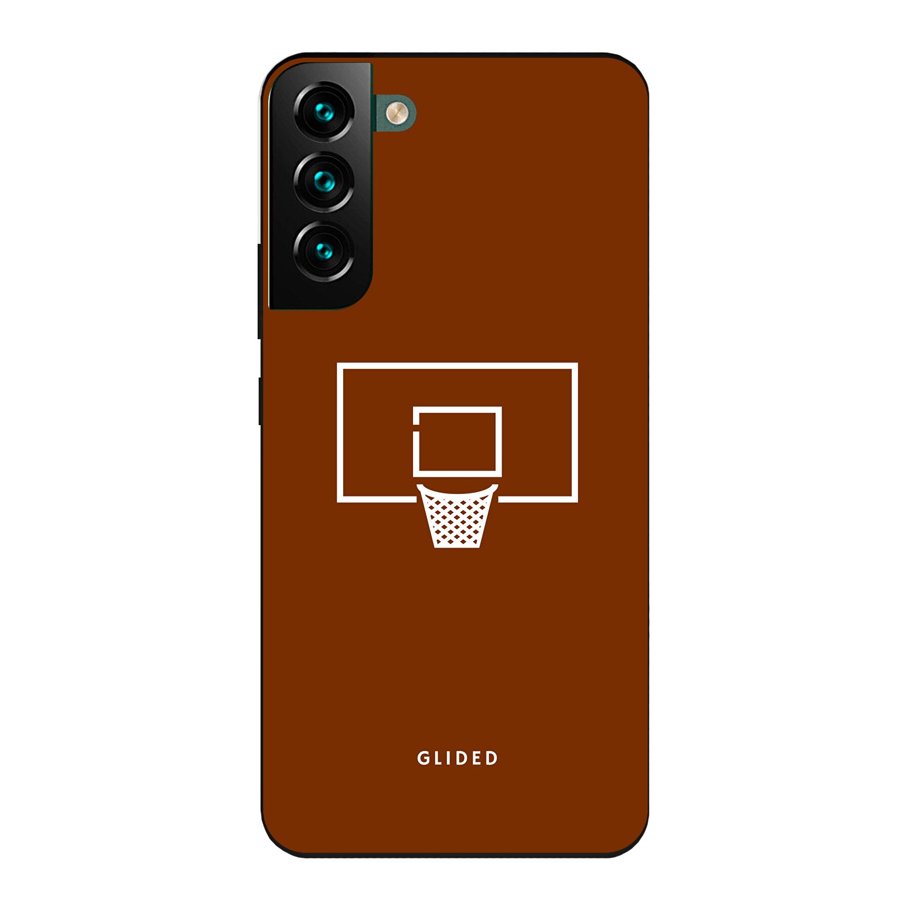 Basket Blaze Handyhülle für Samsung Galaxy S22 Plus mit lebendigem Basketballnetz-Design auf orangefarbenem Hintergrund.