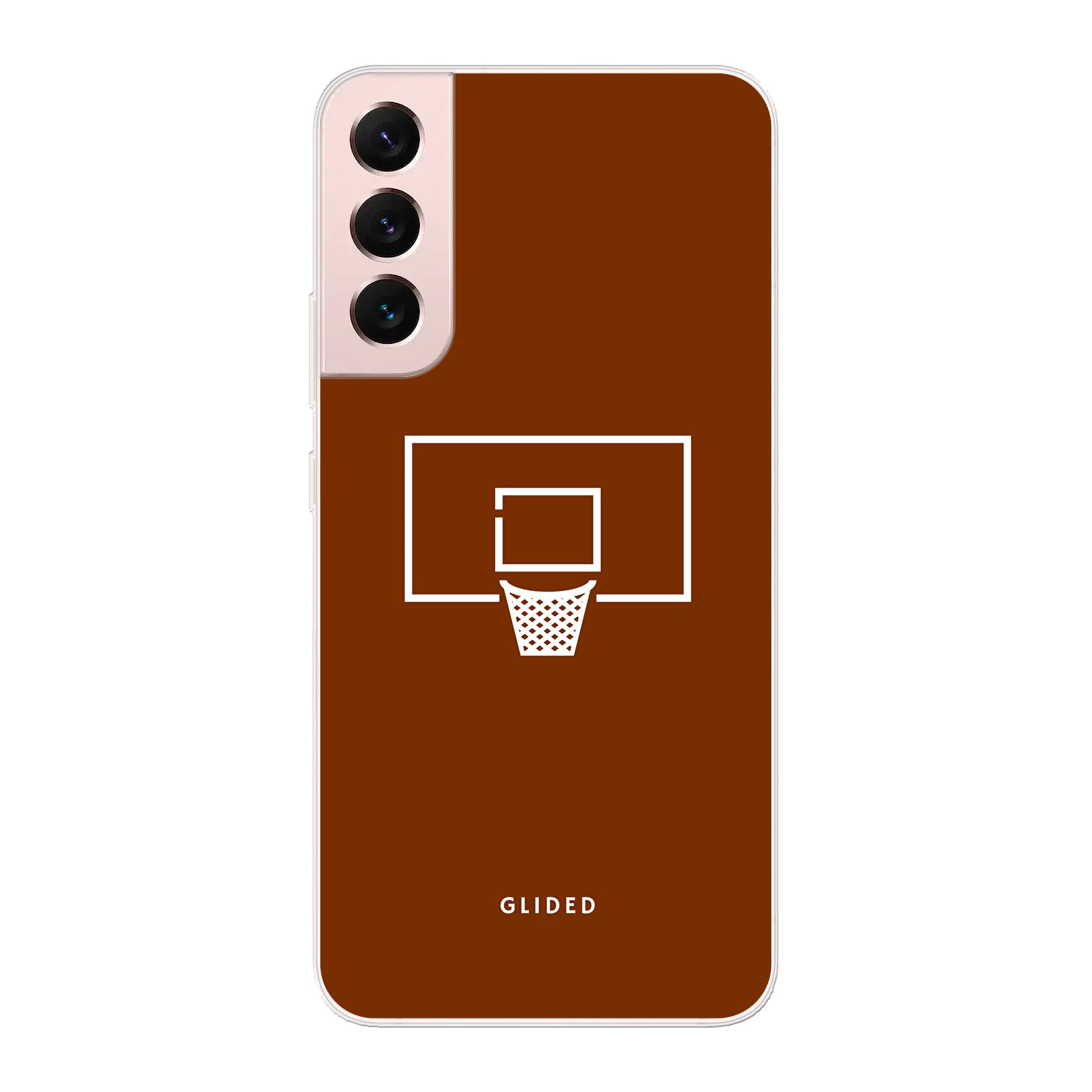 Basket Blaze Handyhülle für Samsung Galaxy S22 Plus mit lebendigem Basketballnetz-Design auf orangefarbenem Hintergrund.