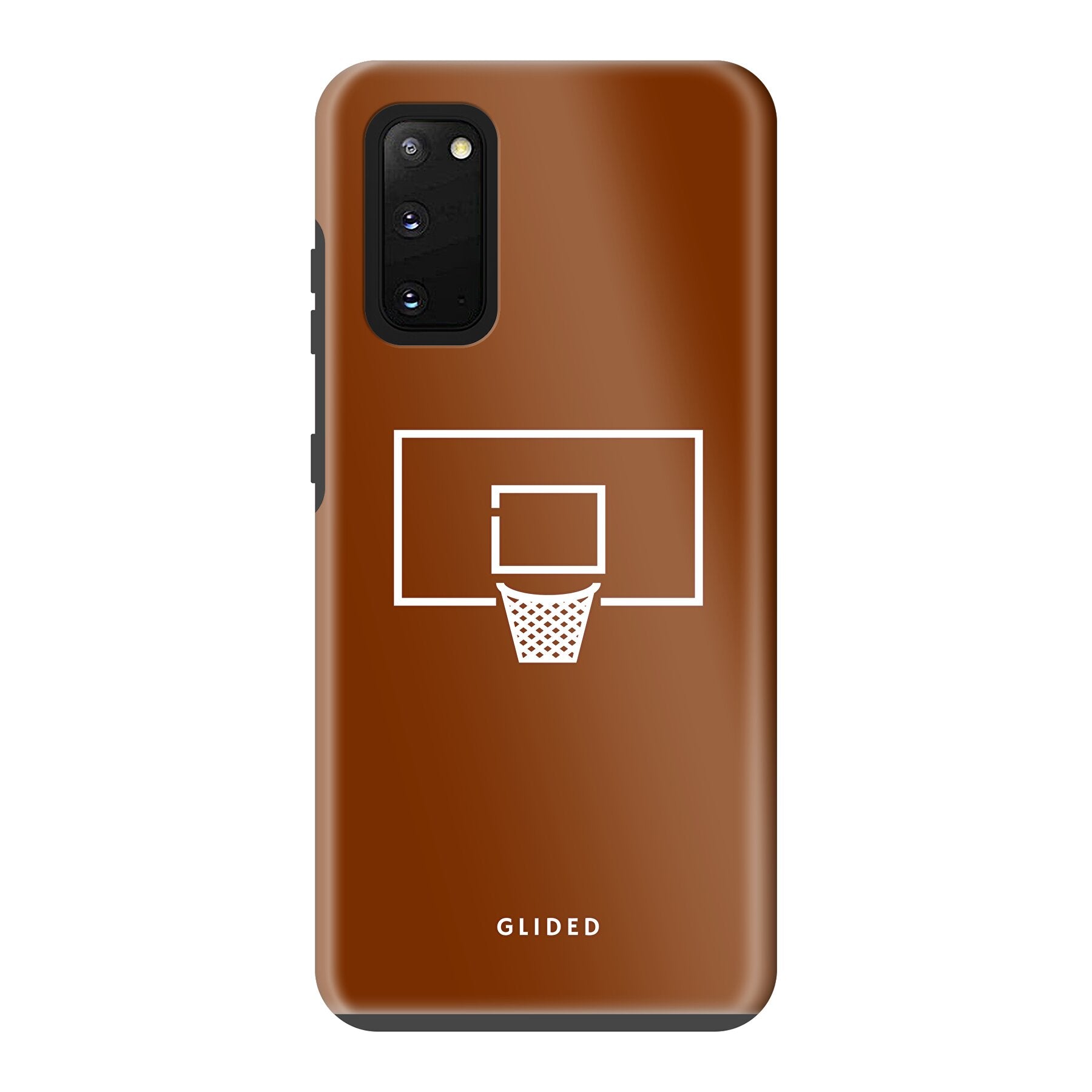 Basket Blaze Handyhülle für Samsung Galaxy S20 mit lebendigem Basketballnetz-Design auf orangefarbenem Hintergrund.