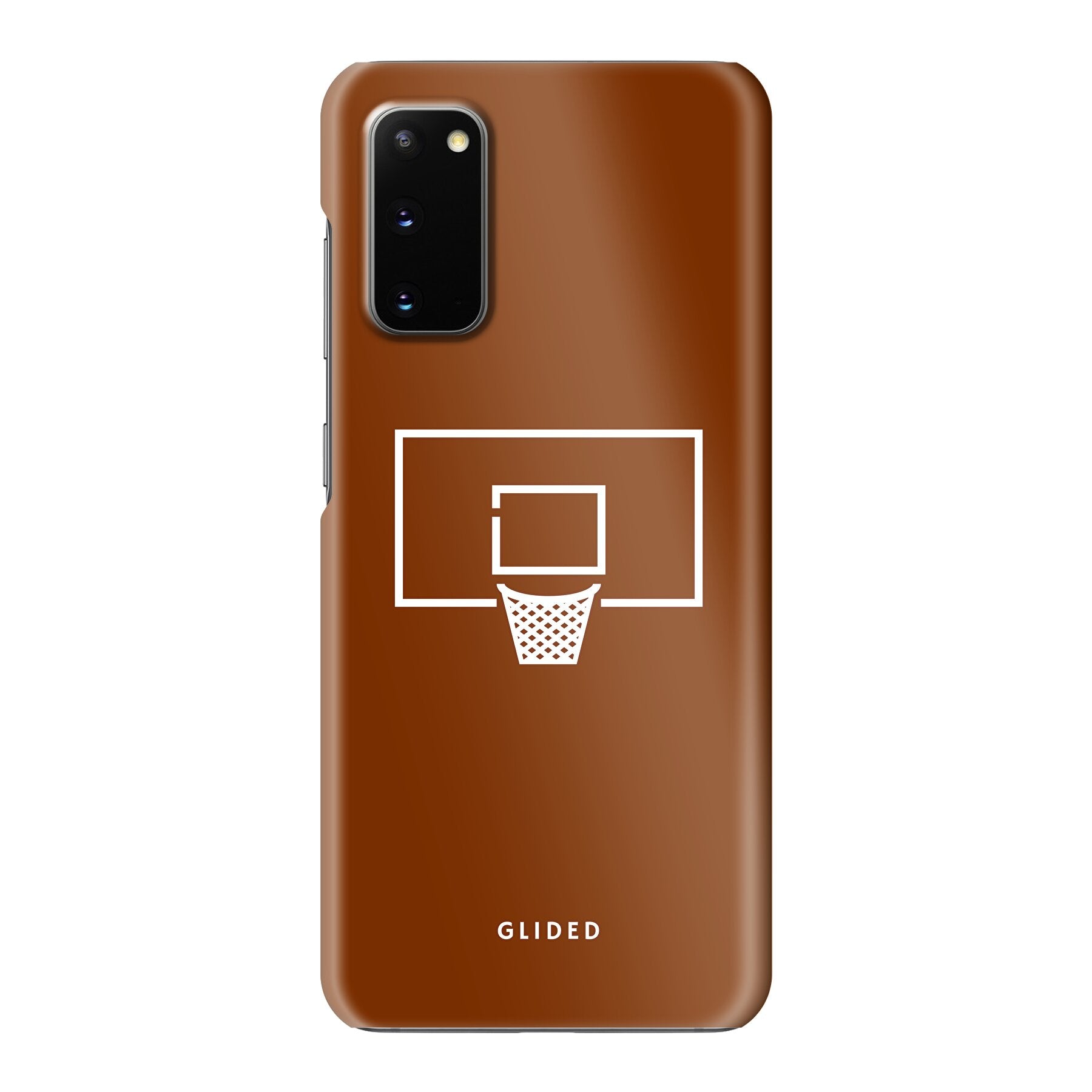 Basket Blaze Handyhülle für Samsung Galaxy S20 mit lebendigem Basketballnetz-Design auf orangefarbenem Hintergrund.