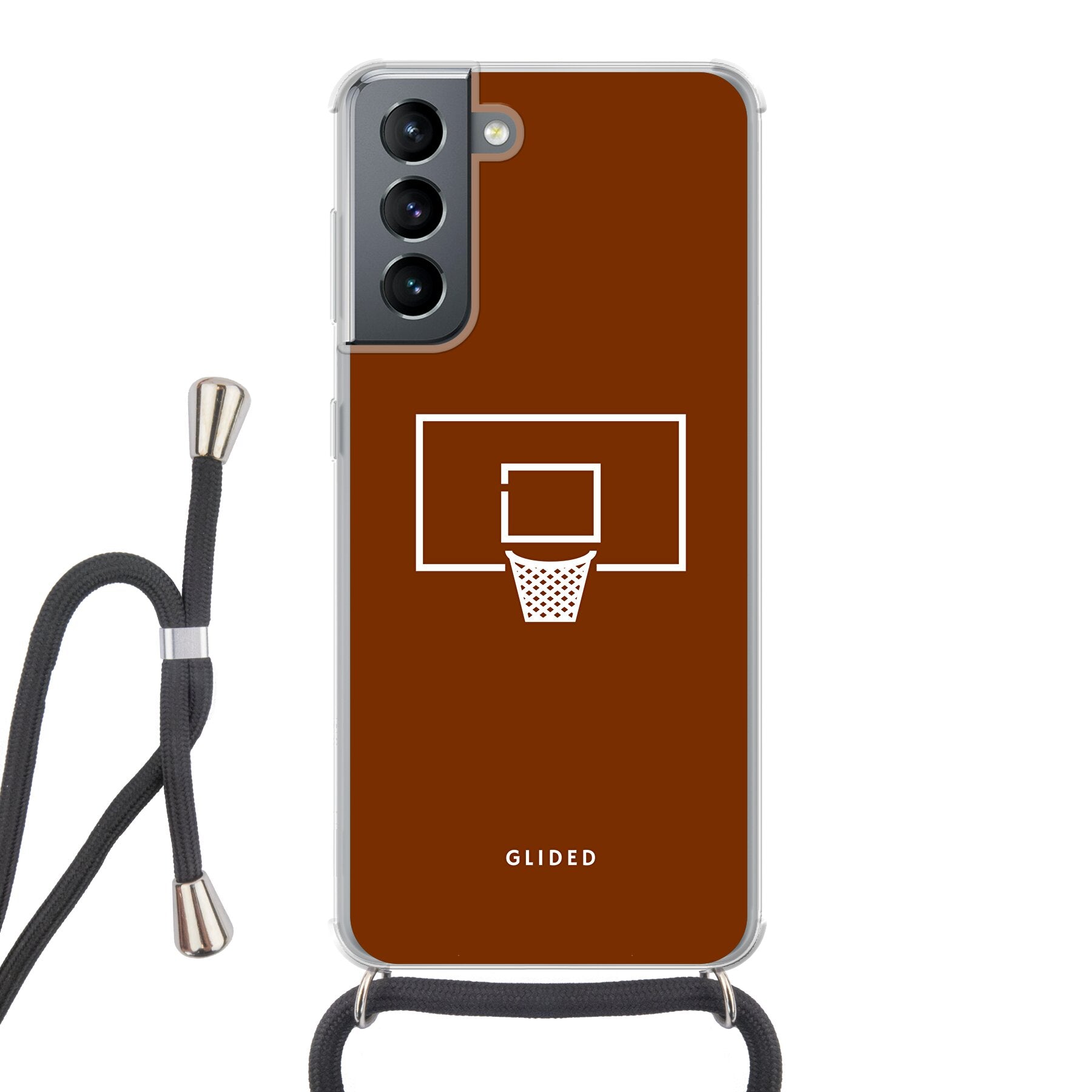 Basket Blaze Handyhülle für Samsung Galaxy S21 5G mit lebendigem Basketballnetz auf orangefarbenem Hintergrund.