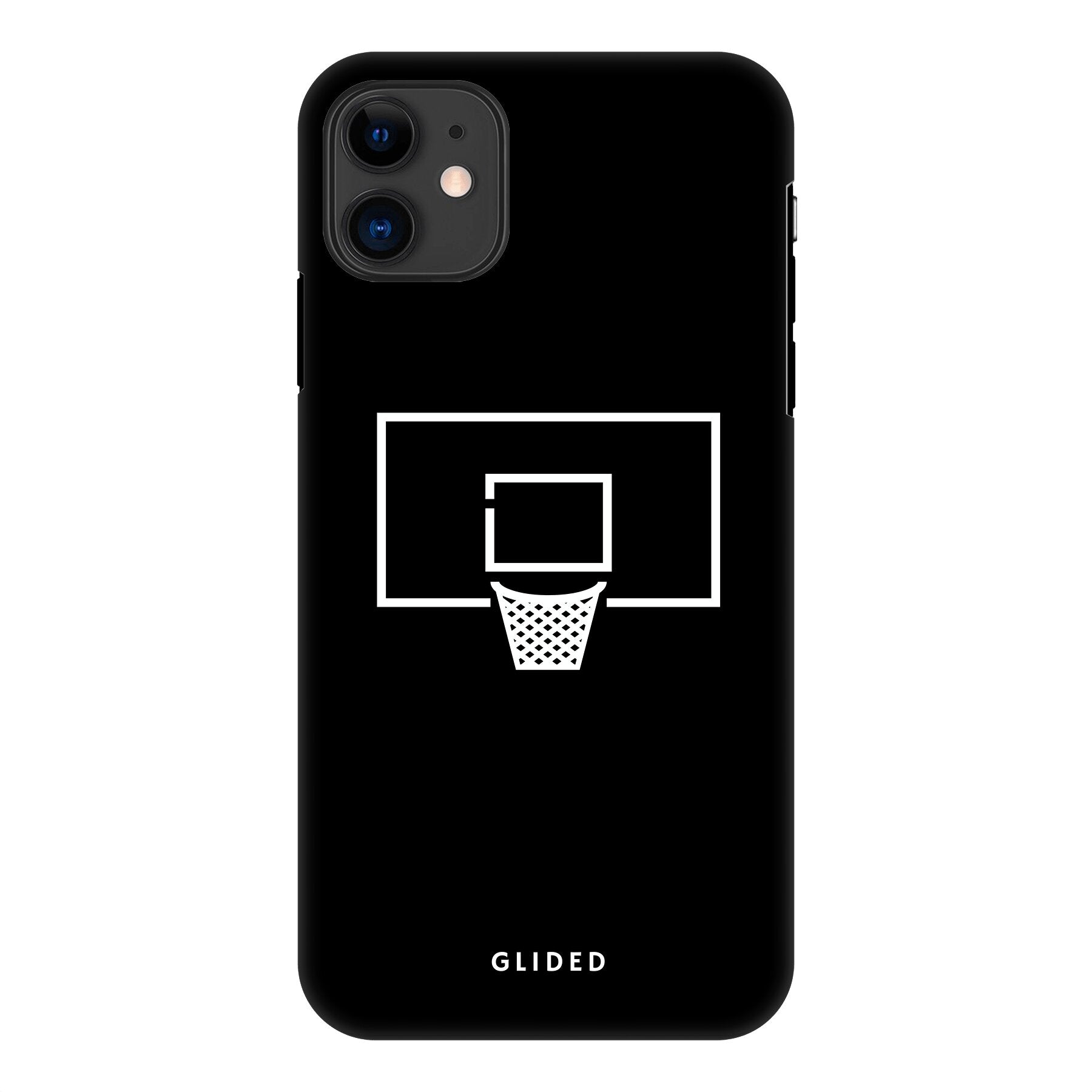 Basketball Fun Handyhülle für iPhone 11 mit lebendigem Basketballnetz-Design auf dunklem Hintergrund.