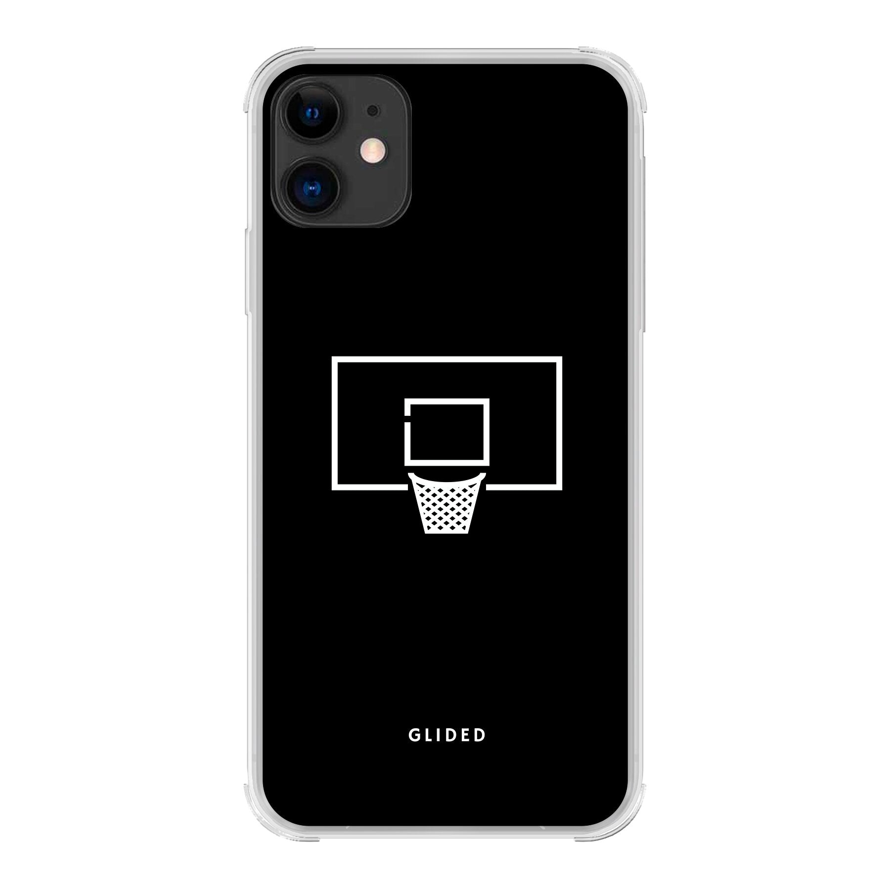 Basketball Fun Handyhülle für iPhone 11 mit lebendigem Basketballnetz-Design auf dunklem Hintergrund.