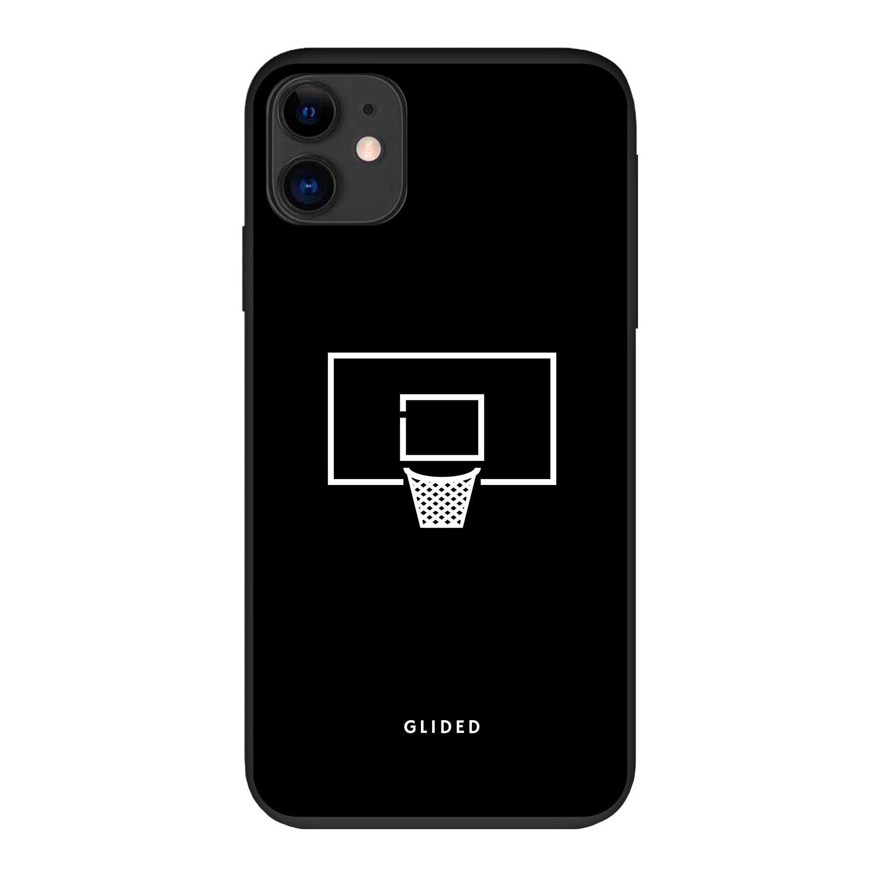 Basketball Fun Handyhülle für iPhone 11 mit lebendigem Basketballnetz-Design auf dunklem Hintergrund.