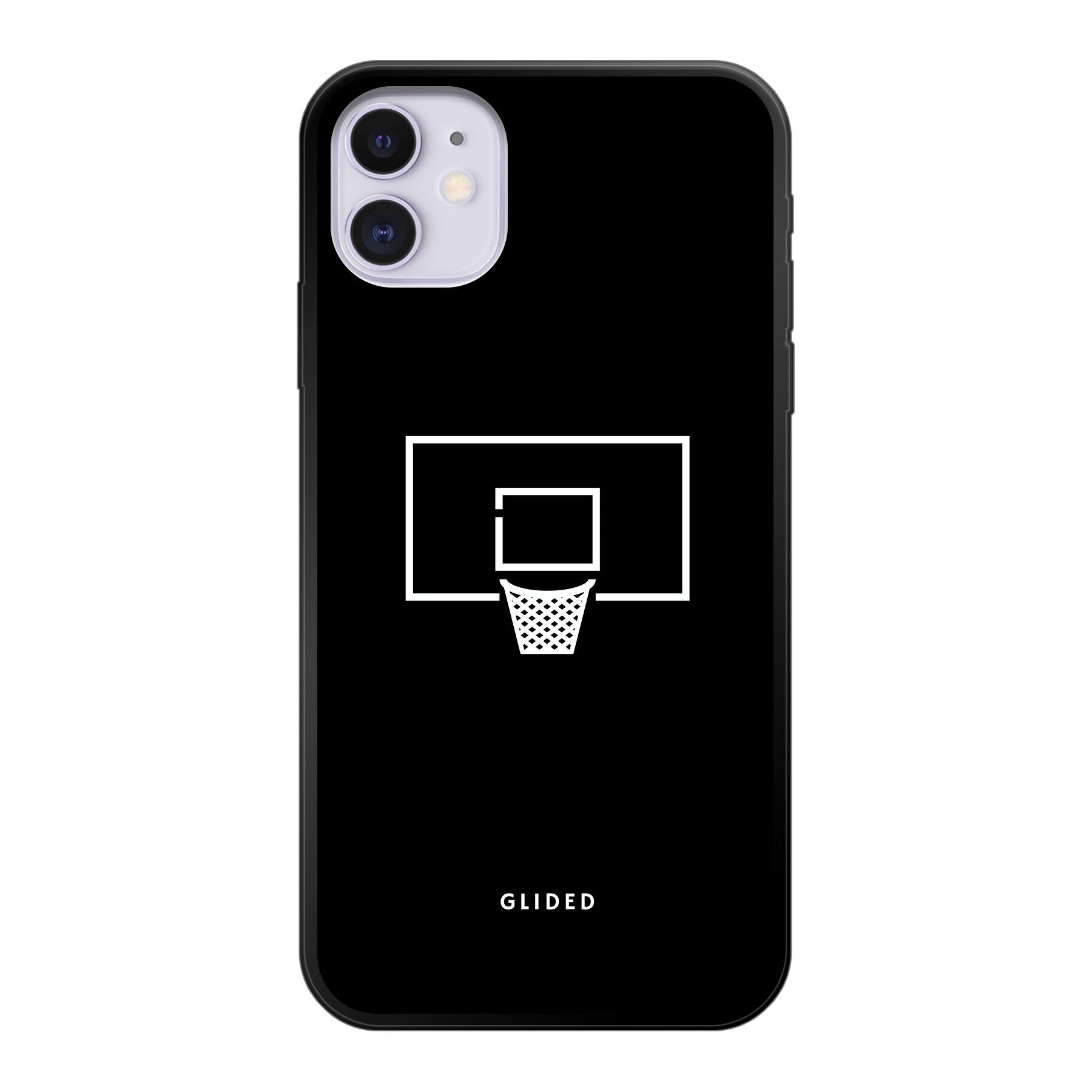 Basketball Fun Handyhülle für iPhone 11 mit lebendigem Basketballnetz-Design auf dunklem Hintergrund.