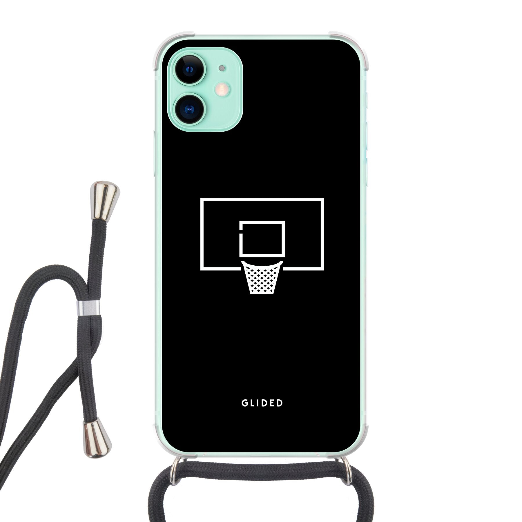 Basketball Fun Handyhülle für iPhone 11 mit lebendigem Basketballnetz-Design auf dunklem Hintergrund.