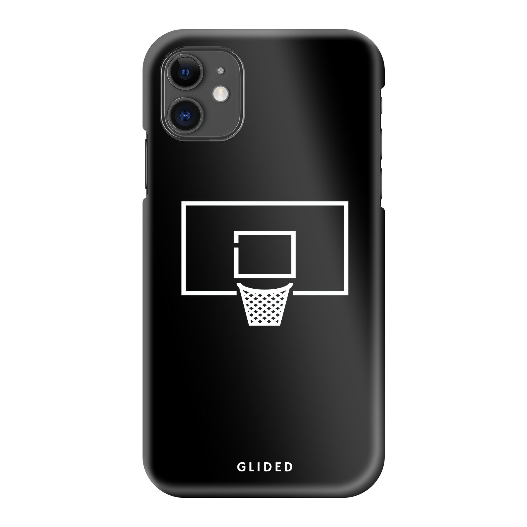 Basketball Fun Handyhülle für iPhone 11 mit lebendigem Basketballnetz-Design auf dunklem Hintergrund.