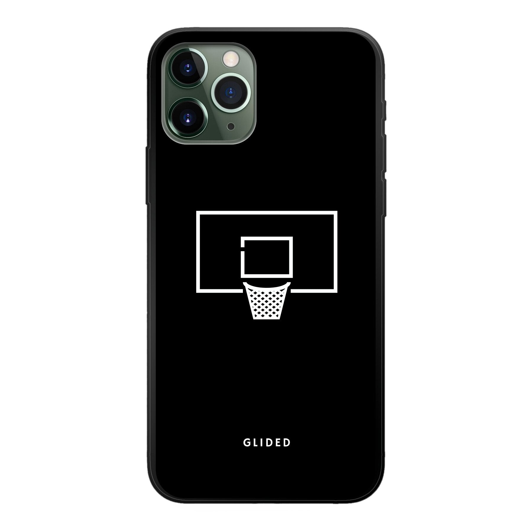 Basketball Fun Handyhülle für iPhone 11 Pro mit lebendigem Basketballnetz-Design auf dunklem Hintergrund.