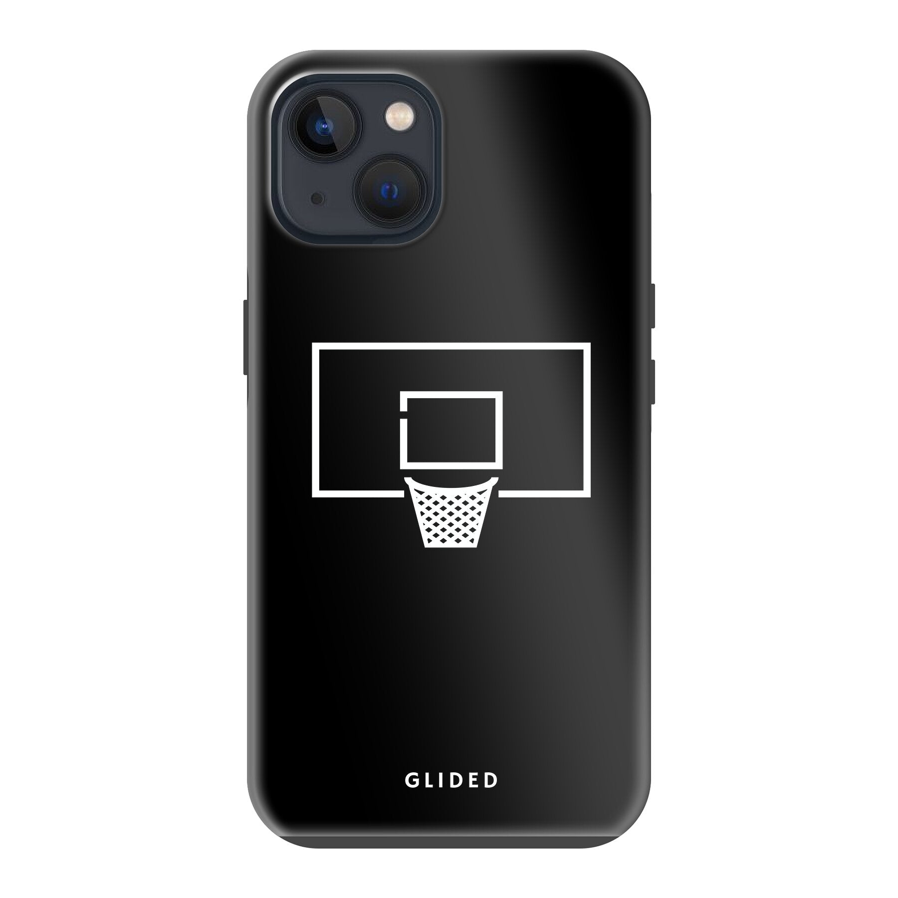 Basketball Fun Handyhülle für iPhone 13 mit lebendigem Basketballnetz-Design auf dunklem Hintergrund.