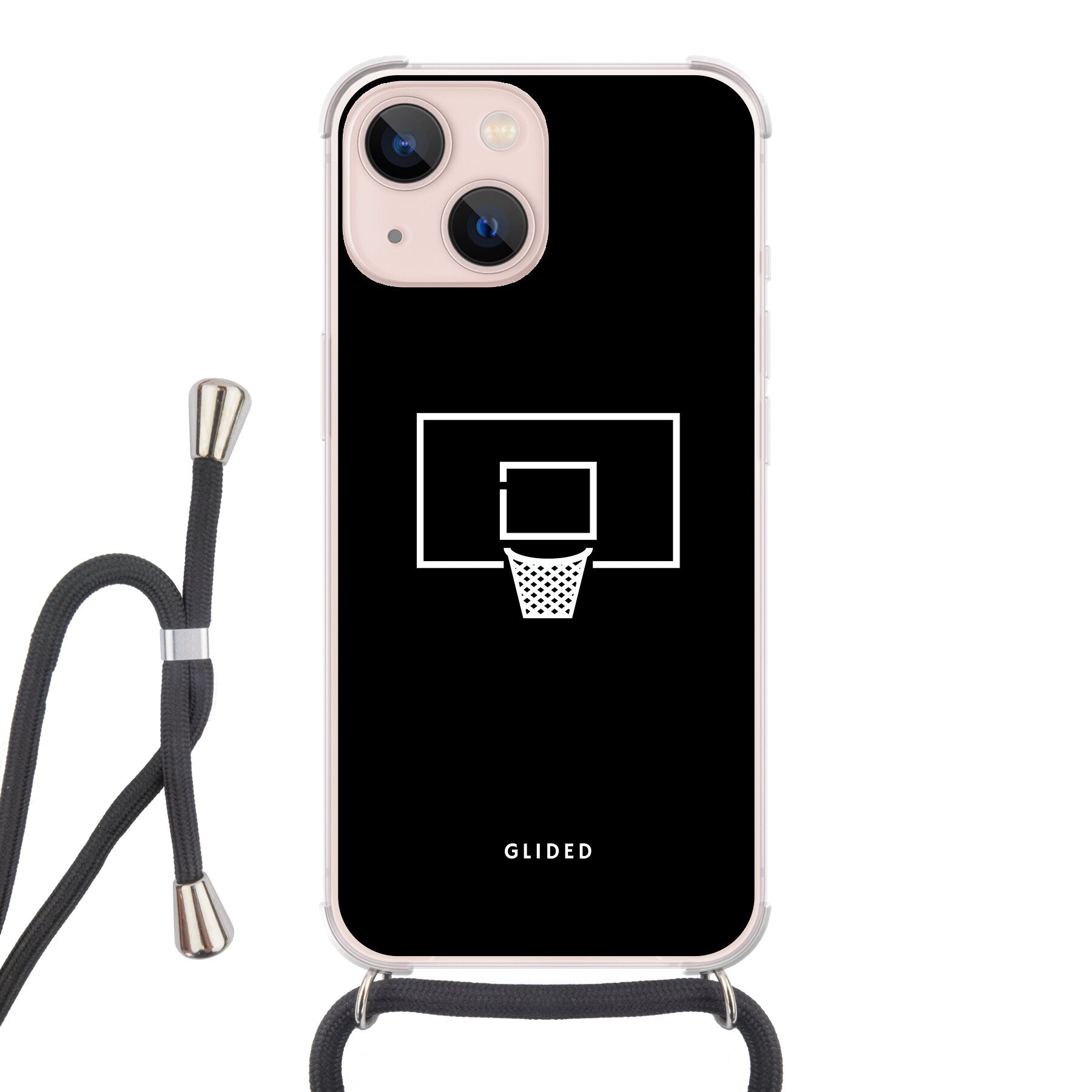 Basketball Fun Handyhülle für iPhone 13 mit lebendigem Basketballnetz-Design auf dunklem Hintergrund.