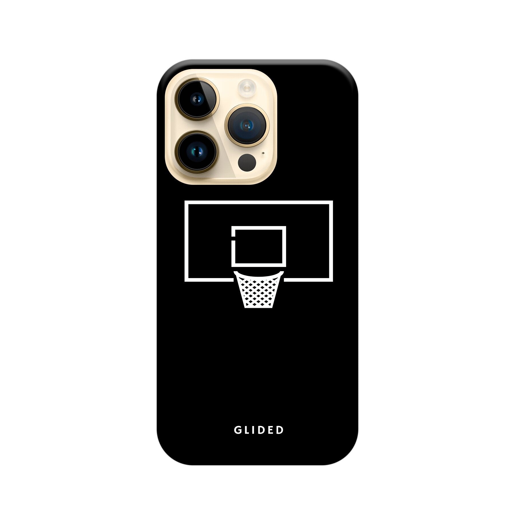 Basketball Fun Handyhülle für iPhone 15 Pro mit lebendigem Basketballnetz-Design auf dunklem Hintergrund.