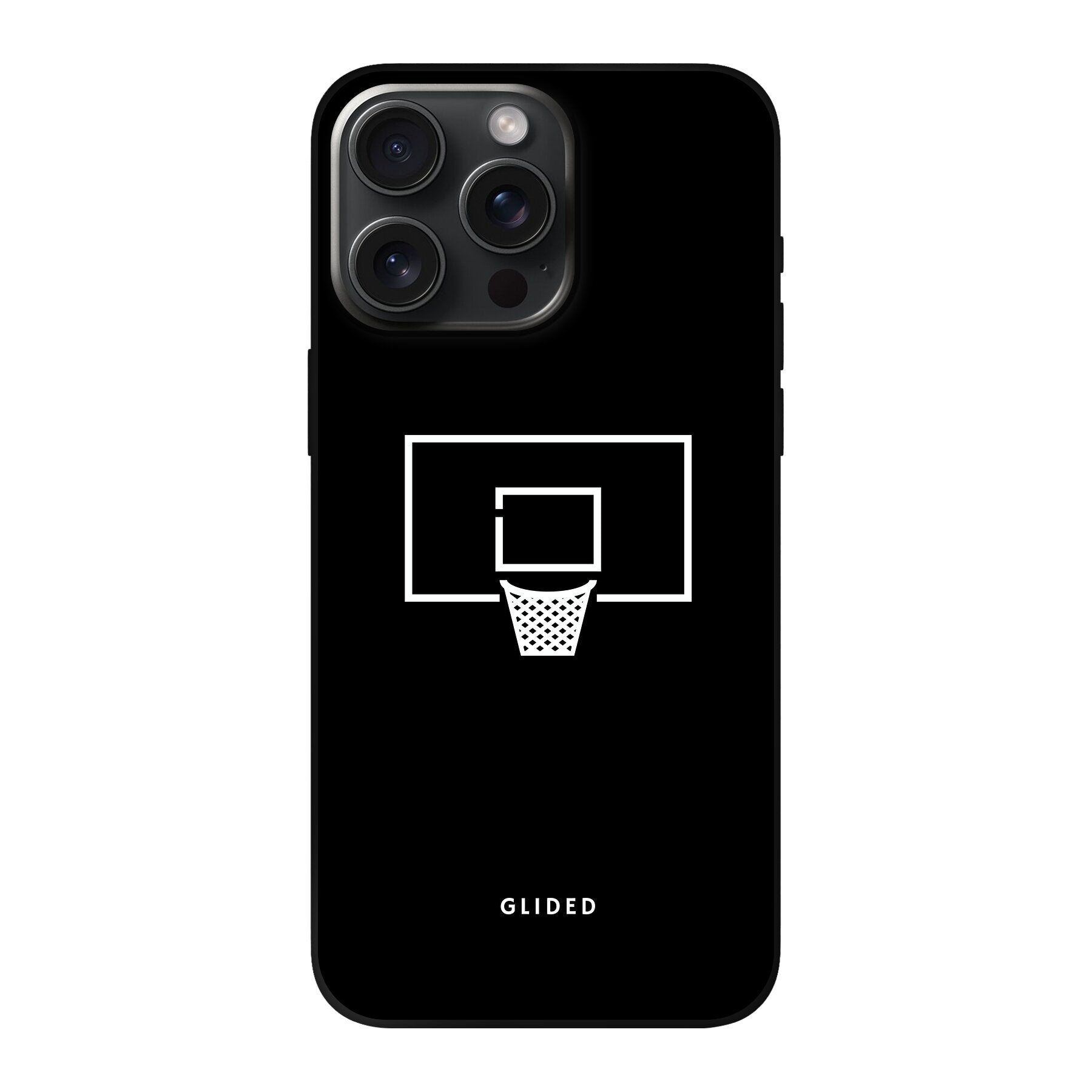 Basketball Fun Handyhülle für iPhone 15 Pro Max mit lebendigem Basketballnetz-Design auf dunklem Hintergrund.