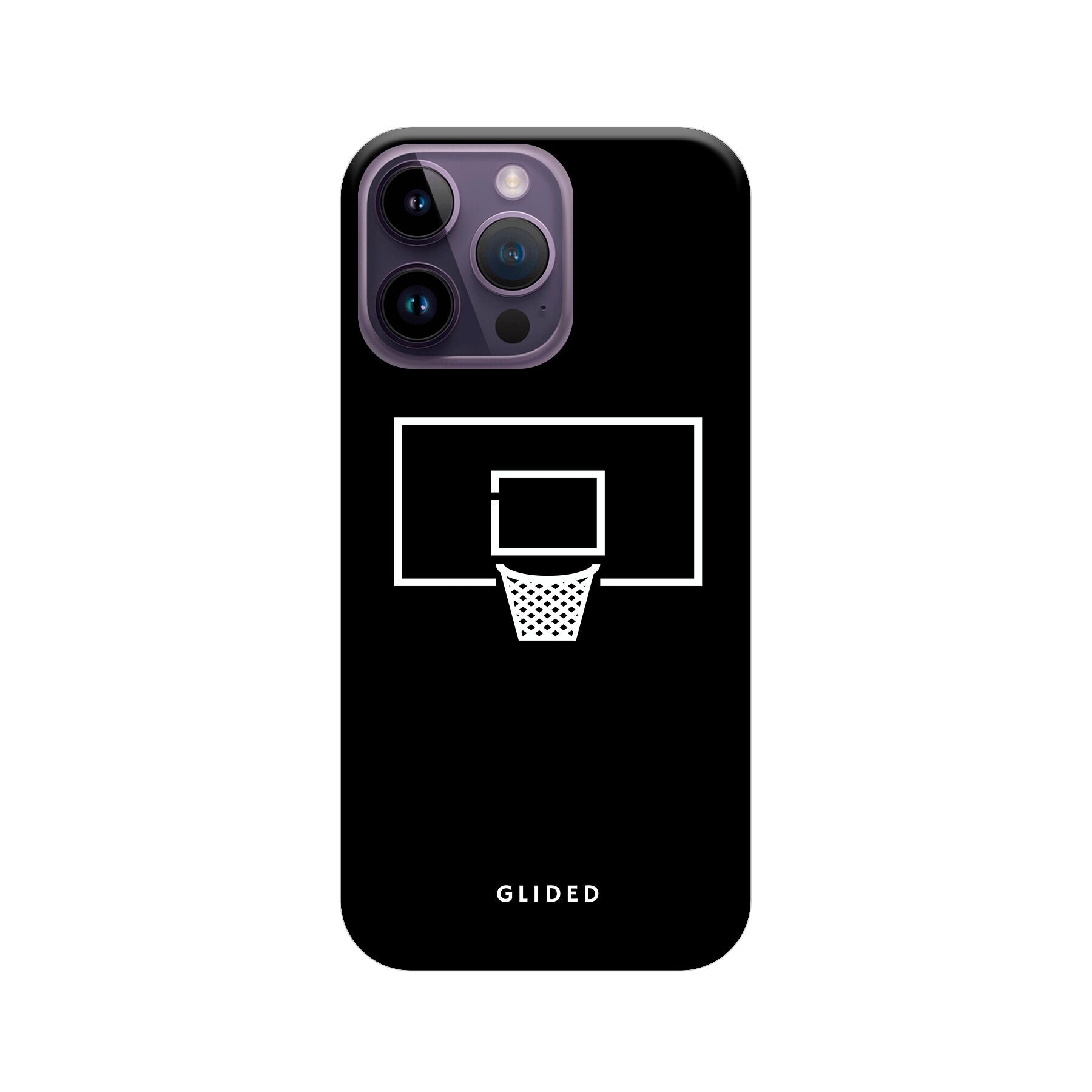 Basketball Fun Handyhülle für iPhone 15 Pro Max mit lebendigem Basketballnetz-Design auf dunklem Hintergrund.