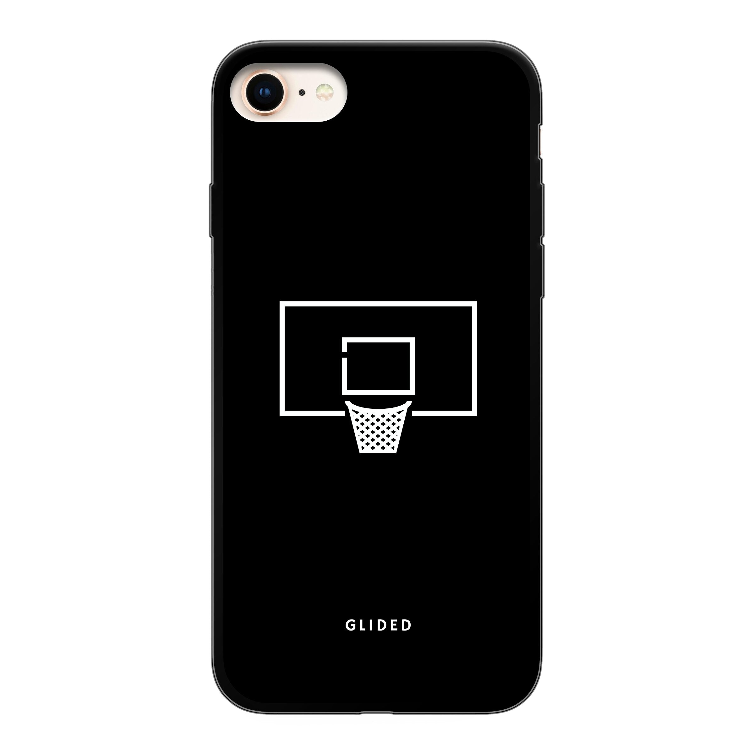 Basketball Fun Handyhülle für iPhone SE 2022 mit lebendigem Basketballnetz-Design auf dunklem Hintergrund.