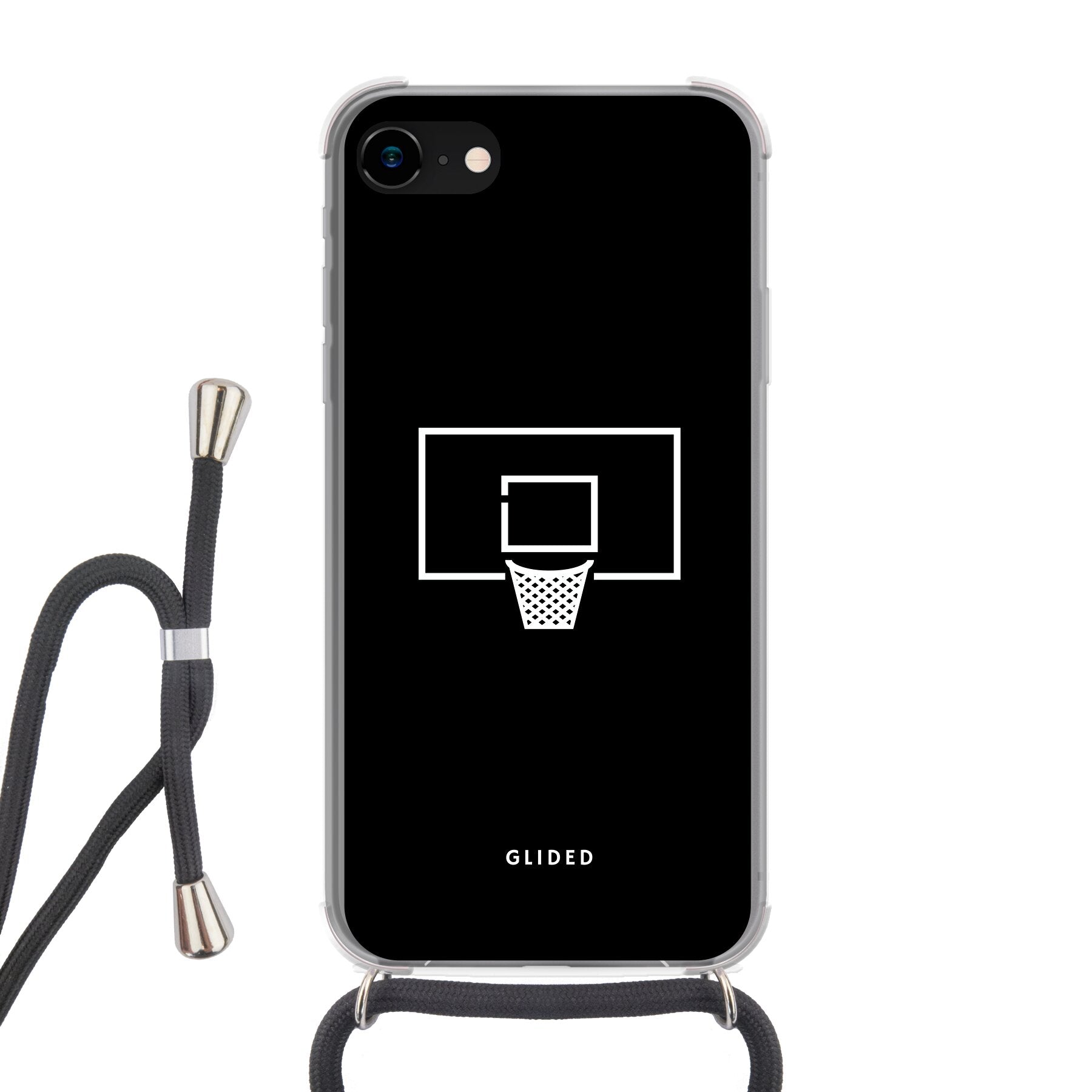 Basketball Fun Handyhülle für iPhone SE 2022 mit lebendigem Basketballnetz-Design auf dunklem Hintergrund.