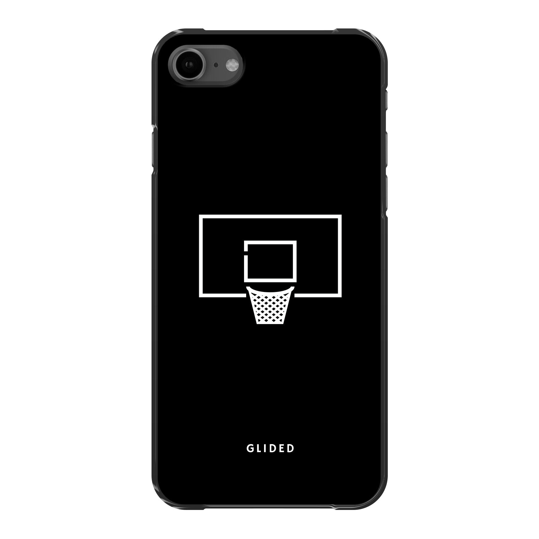 Basketball Fun Handyhülle für iPhone SE 2022 mit lebendigem Basketballnetz-Design auf dunklem Hintergrund.