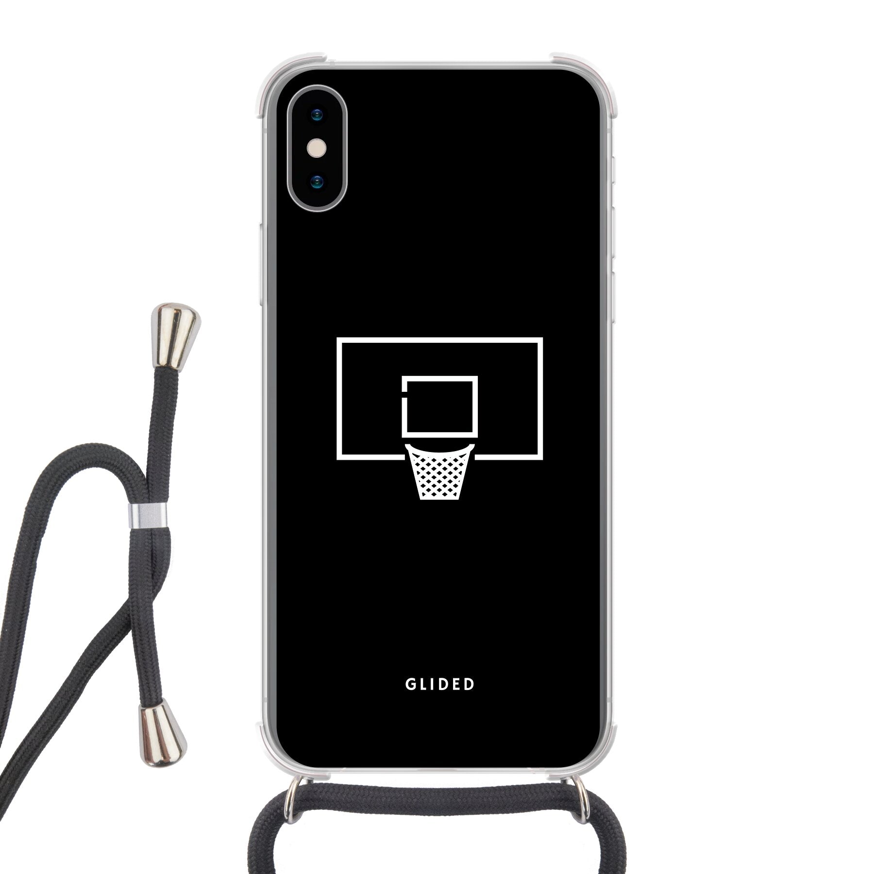 Basketball Fun Handyhülle für iPhone X/Xs mit lebendigem Basketballnetz-Design auf dunklem Hintergrund.