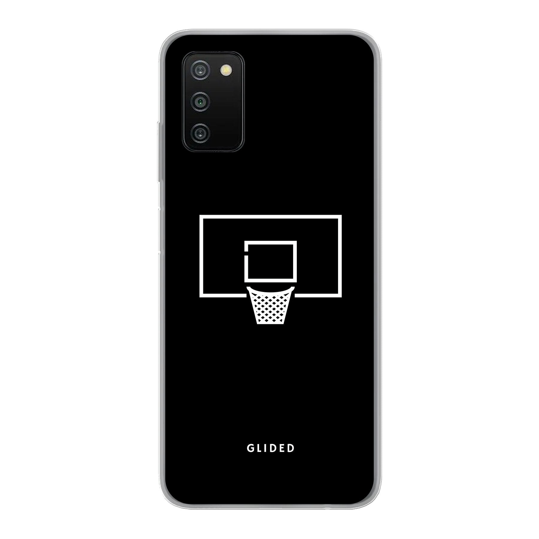 Basketball Fun Handyhülle für Samsung Galaxy A03s mit lebendigem Basketballnetz-Design auf dunklem Hintergrund.