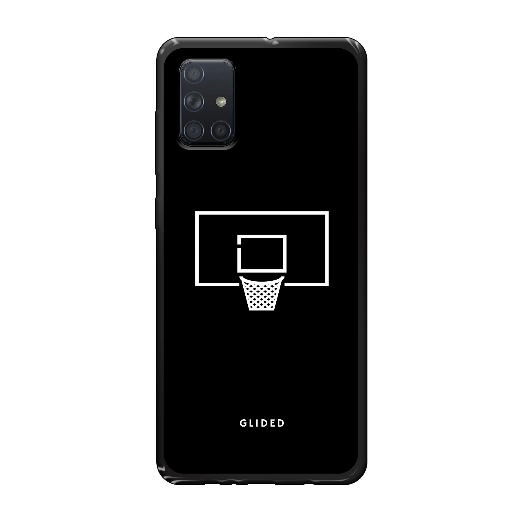 Basketball Fun Handyhülle für Samsung Galaxy A71 mit lebendigem Basketballnetz-Design auf dunklem Hintergrund.