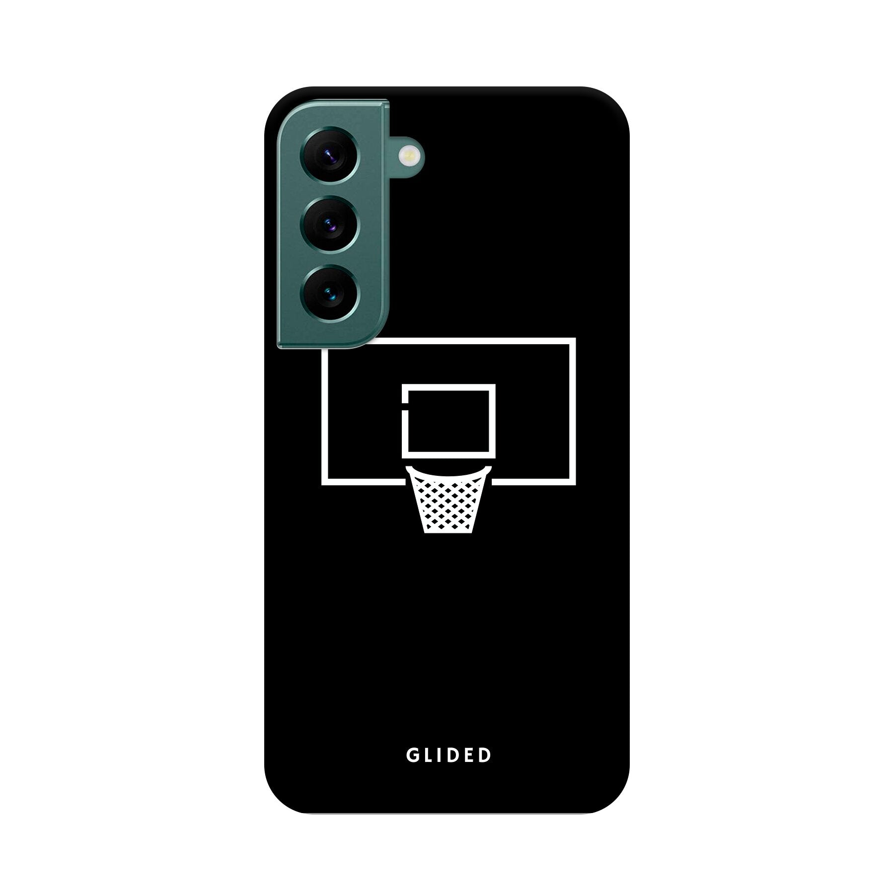 Basketball Fun Handyhülle für Samsung Galaxy S22 mit lebendigem Basketballnetz-Design auf dunklem Hintergrund.