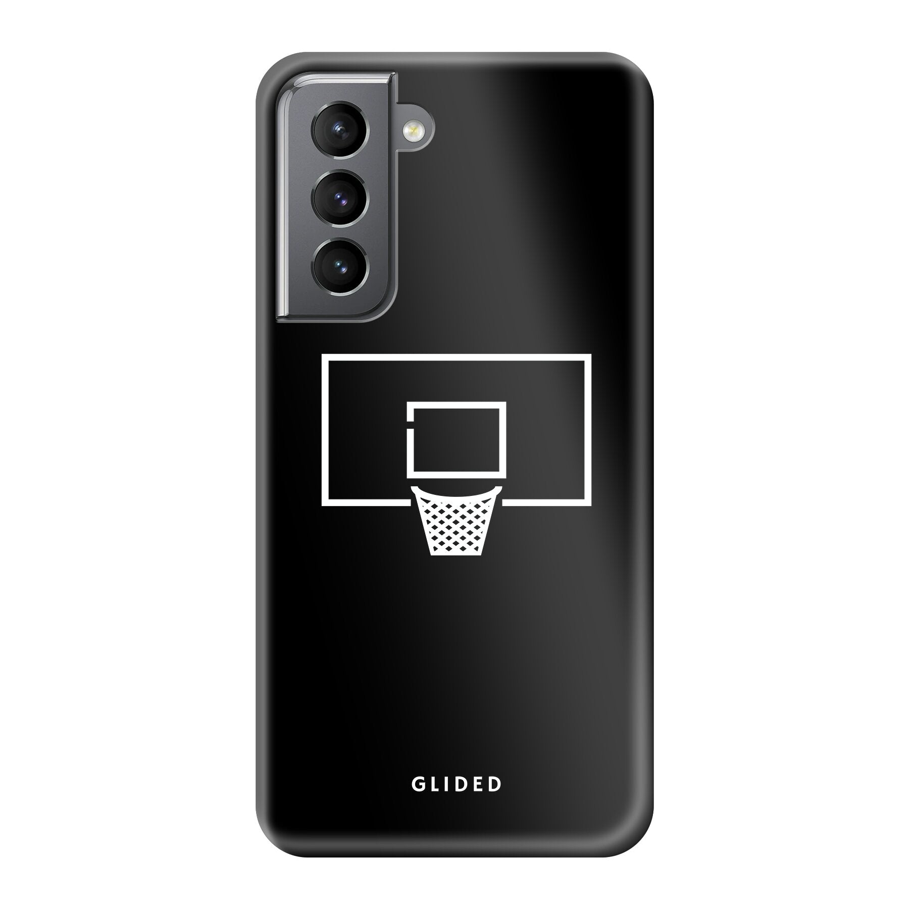 Basketball Fun Handyhülle für Samsung Galaxy S21 5G mit lebendigem Basketballnetz-Design auf dunklem Hintergrund.