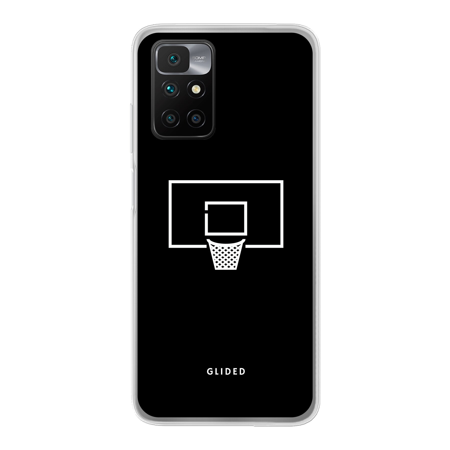 Basketball Fun Handyhülle für Xiaomi Redmi 10 mit lebendigem Basketballnetz-Design auf dunklem Hintergrund.