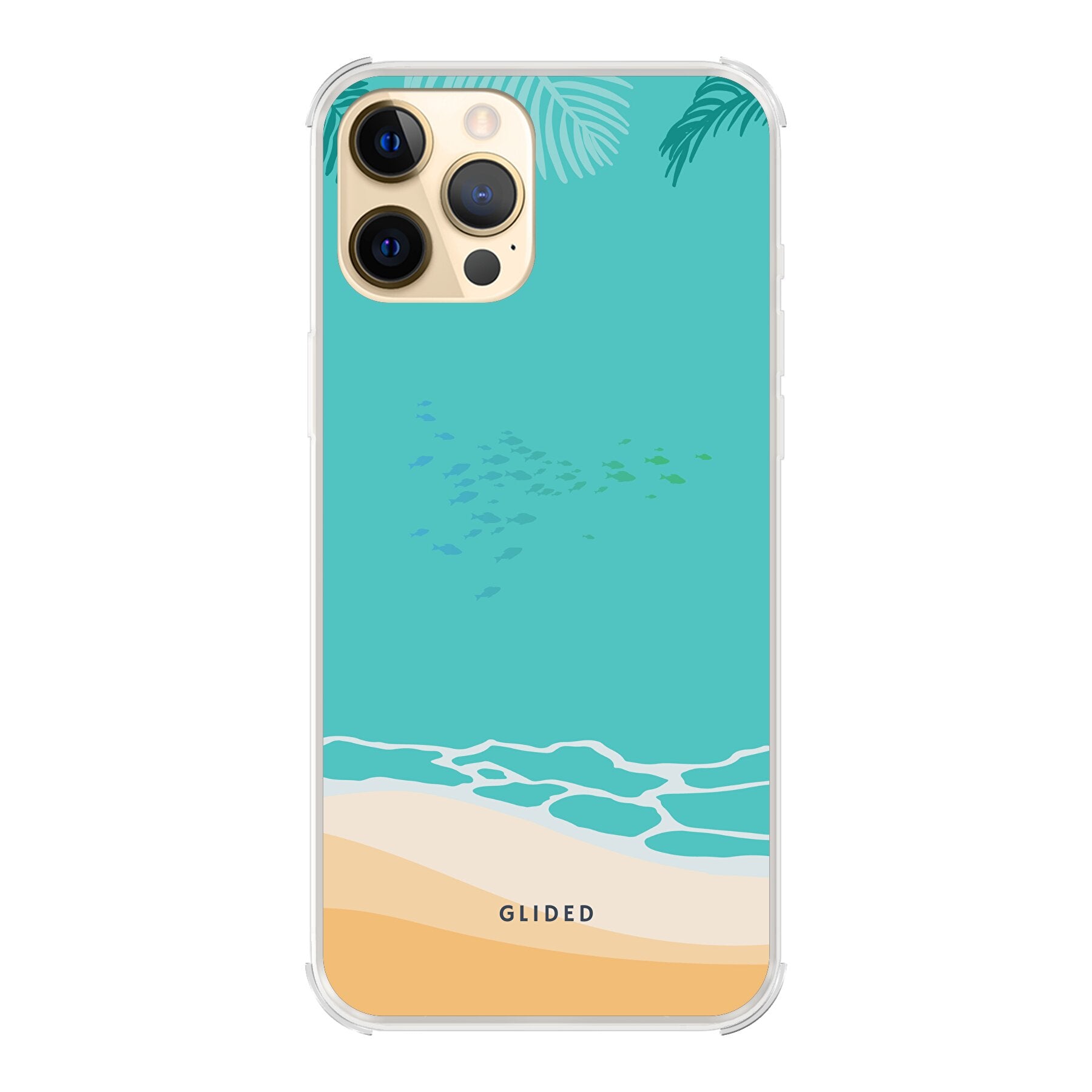 Beachy iPhone 12 Pro Max Handyhülle mit einzigartigem Stranddesign, idealer Schutz und präzise Aussparungen für alle Funktionen.