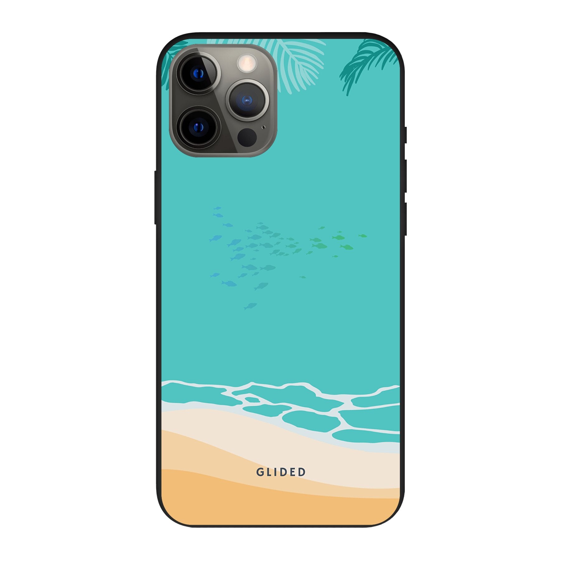 Beachy iPhone 12 Pro Max Handyhülle mit einzigartigem Stranddesign, idealer Schutz und präzise Aussparungen für alle Funktionen.