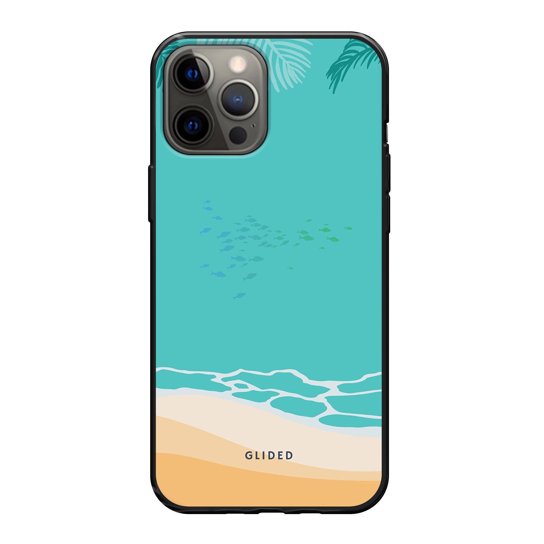 Beachy iPhone 12 Pro Max Handyhülle mit einzigartigem Stranddesign, idealer Schutz und präzise Aussparungen für alle Funktionen.