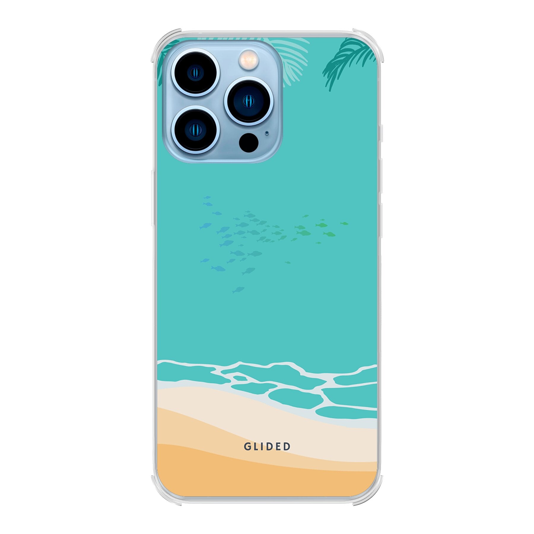 Beachy iPhone 13 Pro Handyhülle mit einzigartigem Stranddesign, idealer Schutz und präzise Aussparungen für alle Funktionen.