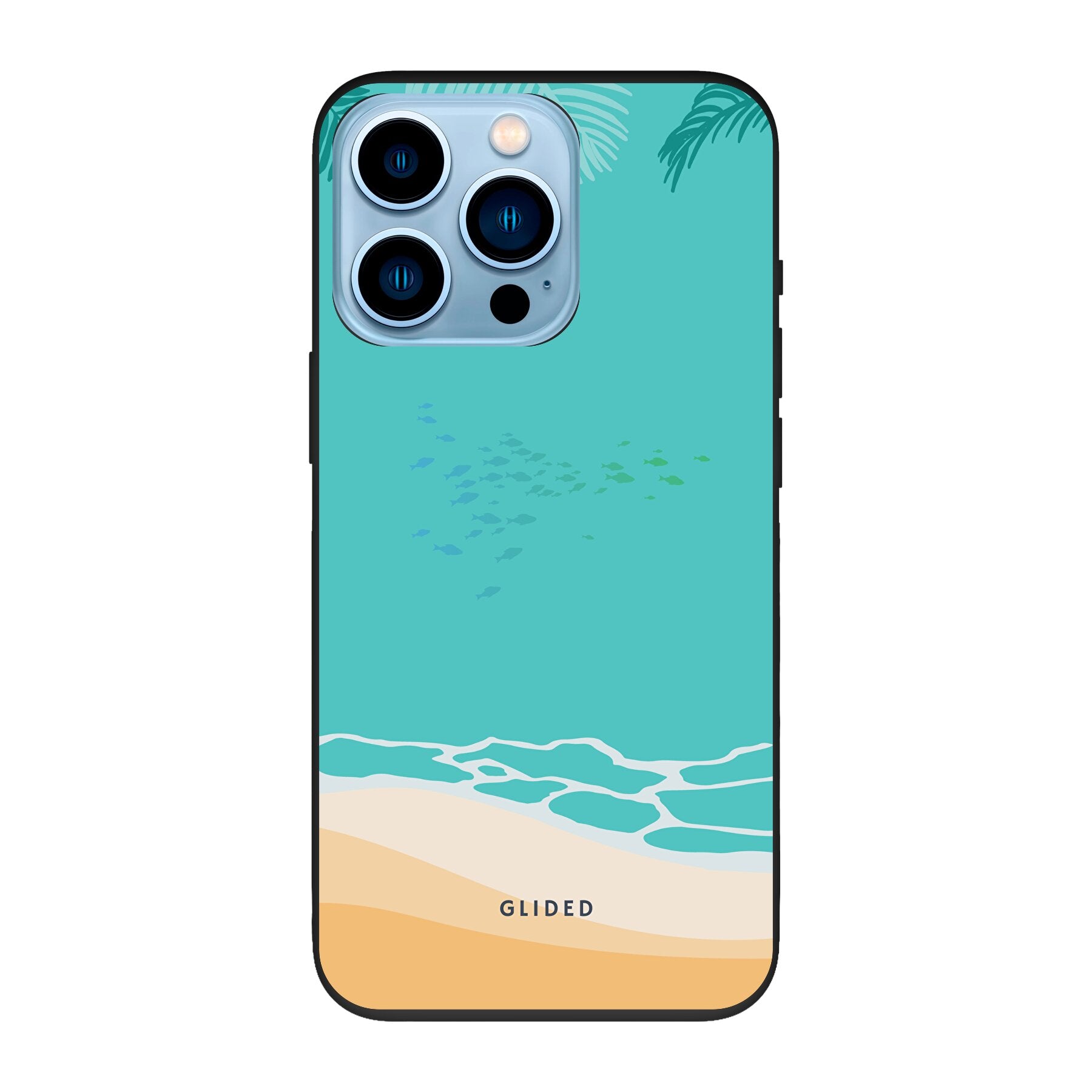 Beachy iPhone 13 Pro Handyhülle mit einzigartigem Stranddesign, idealer Schutz und präzise Aussparungen für alle Funktionen.