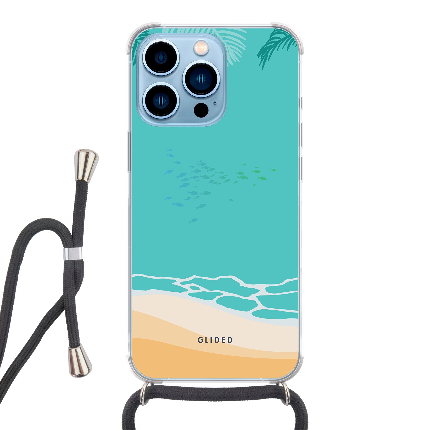 Beachy iPhone 13 Pro Handyhülle mit einzigartigem Stranddesign, idealer Schutz und präzise Aussparungen für alle Funktionen.