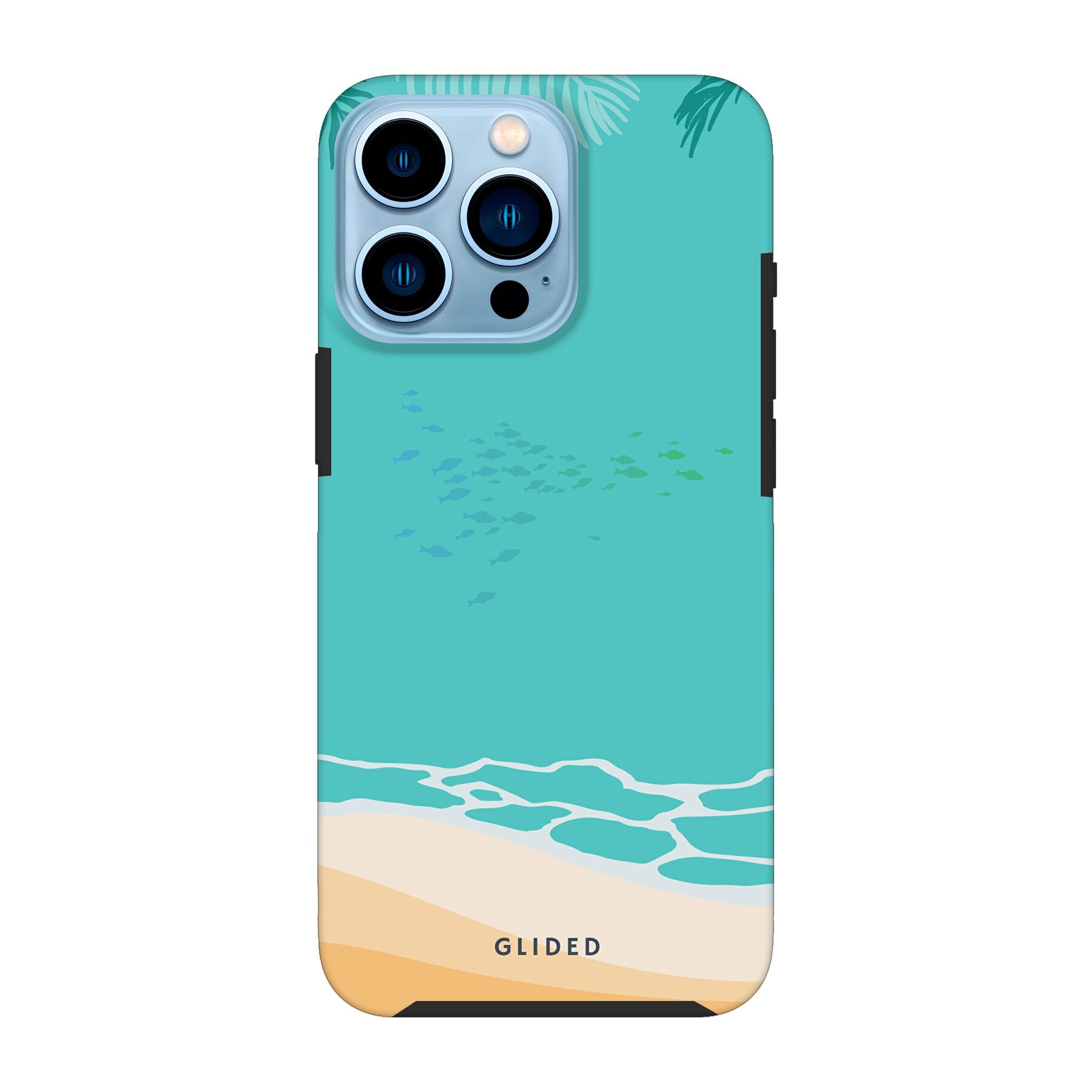 Beachy iPhone 13 Pro Max Handyhülle mit einzigartigem Stranddesign, bietet stilvollen Schutz und präzise Aussparungen für alle Funktionen.