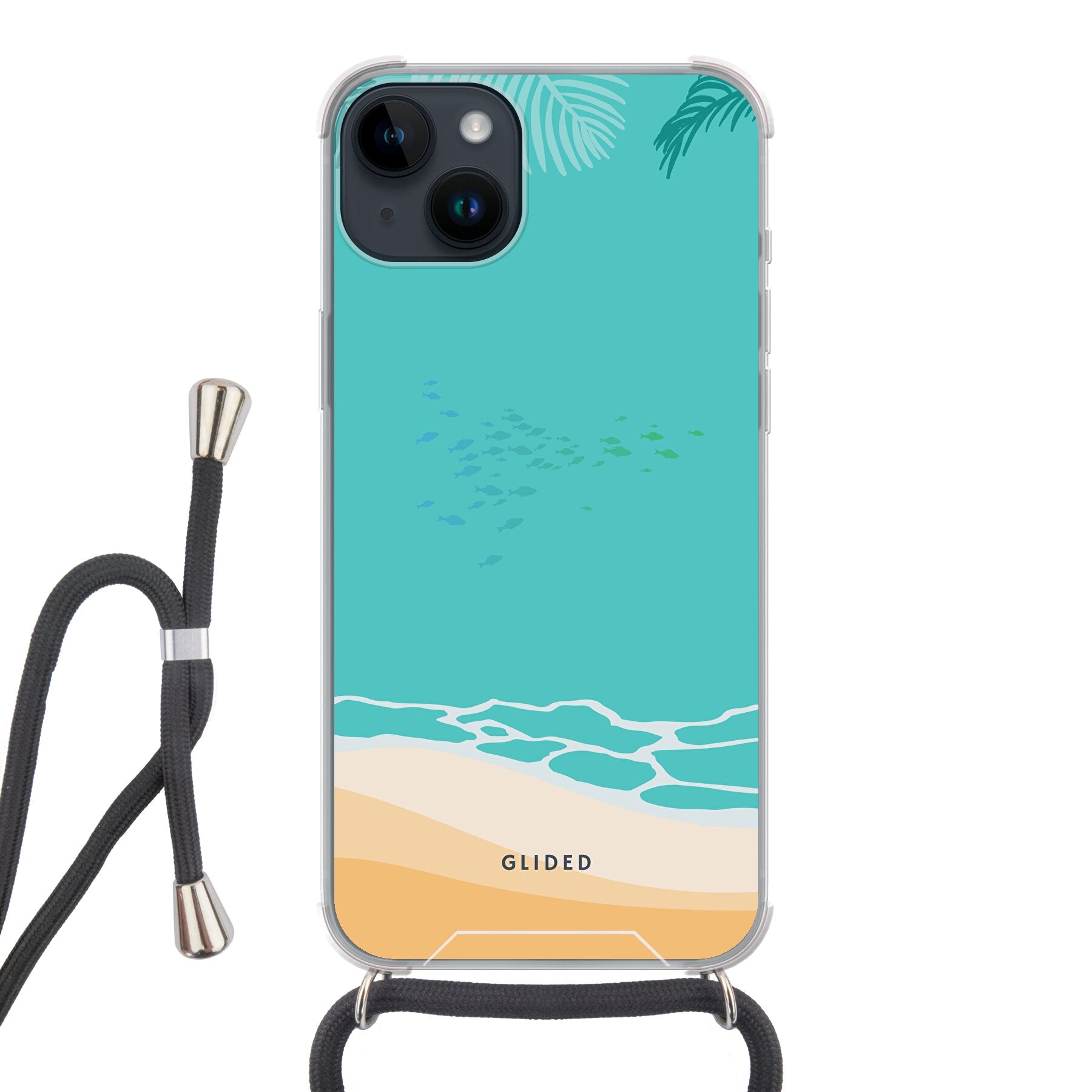 Beachy iPhone 14 Pro Handyhülle mit einzigartigem Stranddesign, bietet stilvollen Schutz und leichten Zugang zu Funktionen.