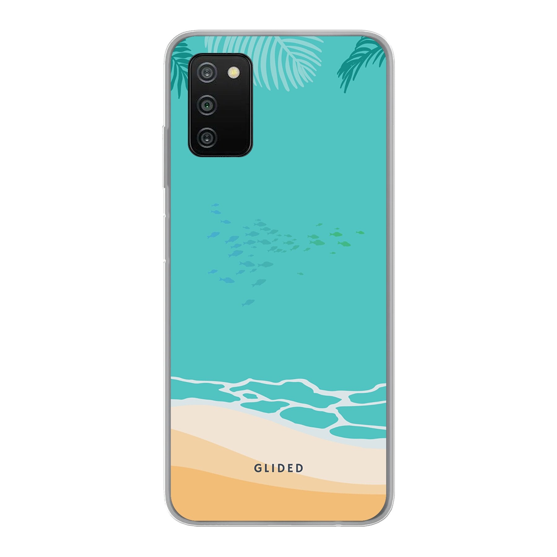 Beachy Hülle für Samsung Galaxy A03s mit lebendigem Stranddesign, bietet Schutz und Stil.