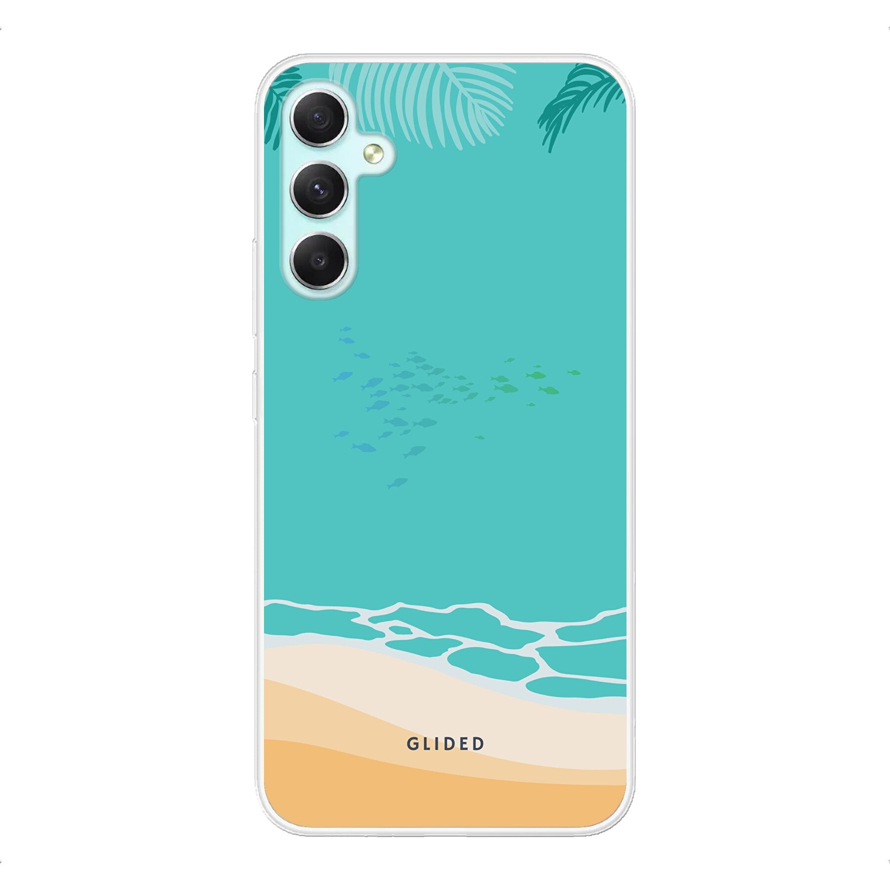 Beachy Handyhülle für Samsung Galaxy A34 mit einzigartigem Stranddesign, bietet stilvollen Schutz und präzise Aussparungen.