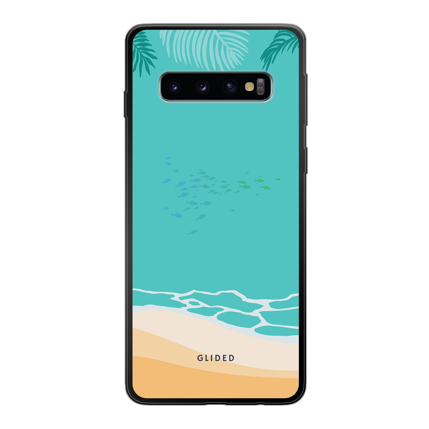 Beachy Handyhülle für Samsung Galaxy S10 mit einzigartigem Stranddesign, bietet stilvollen Schutz und leichten Zugang zu Funktionen.