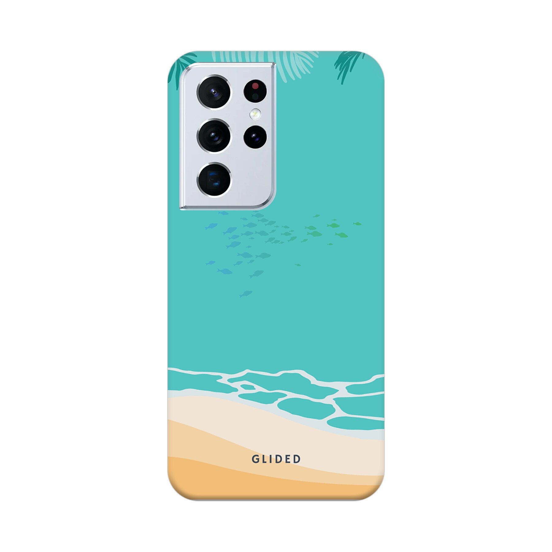 Beachy Hülle für Samsung Galaxy S21 Ultra 5G mit einzigartigem Stranddesign, bietet stilvollen Schutz und leichten Zugang zu Funktionen.