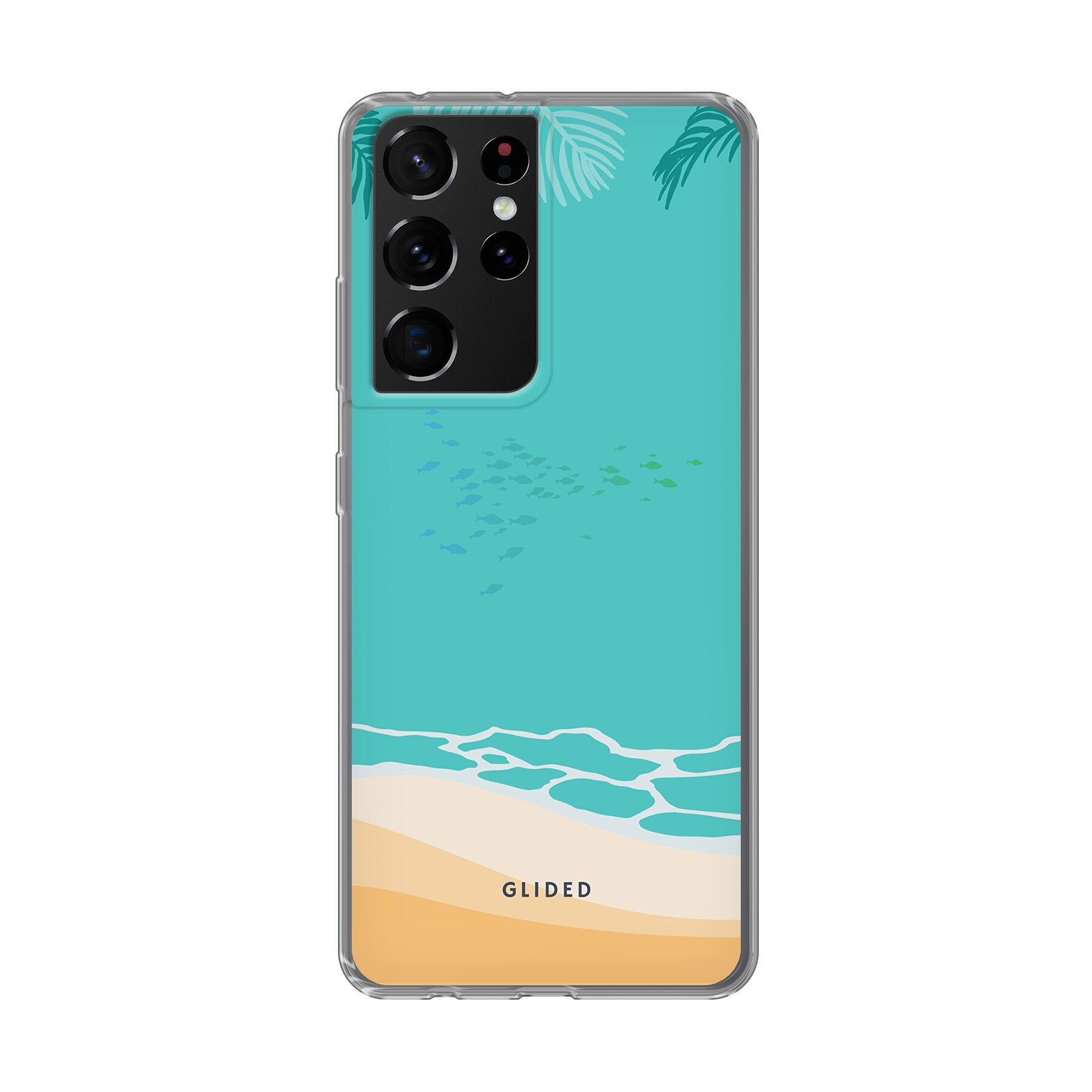 Beachy Hülle für Samsung Galaxy S21 Ultra 5G mit einzigartigem Stranddesign, bietet stilvollen Schutz und leichten Zugang zu Funktionen.