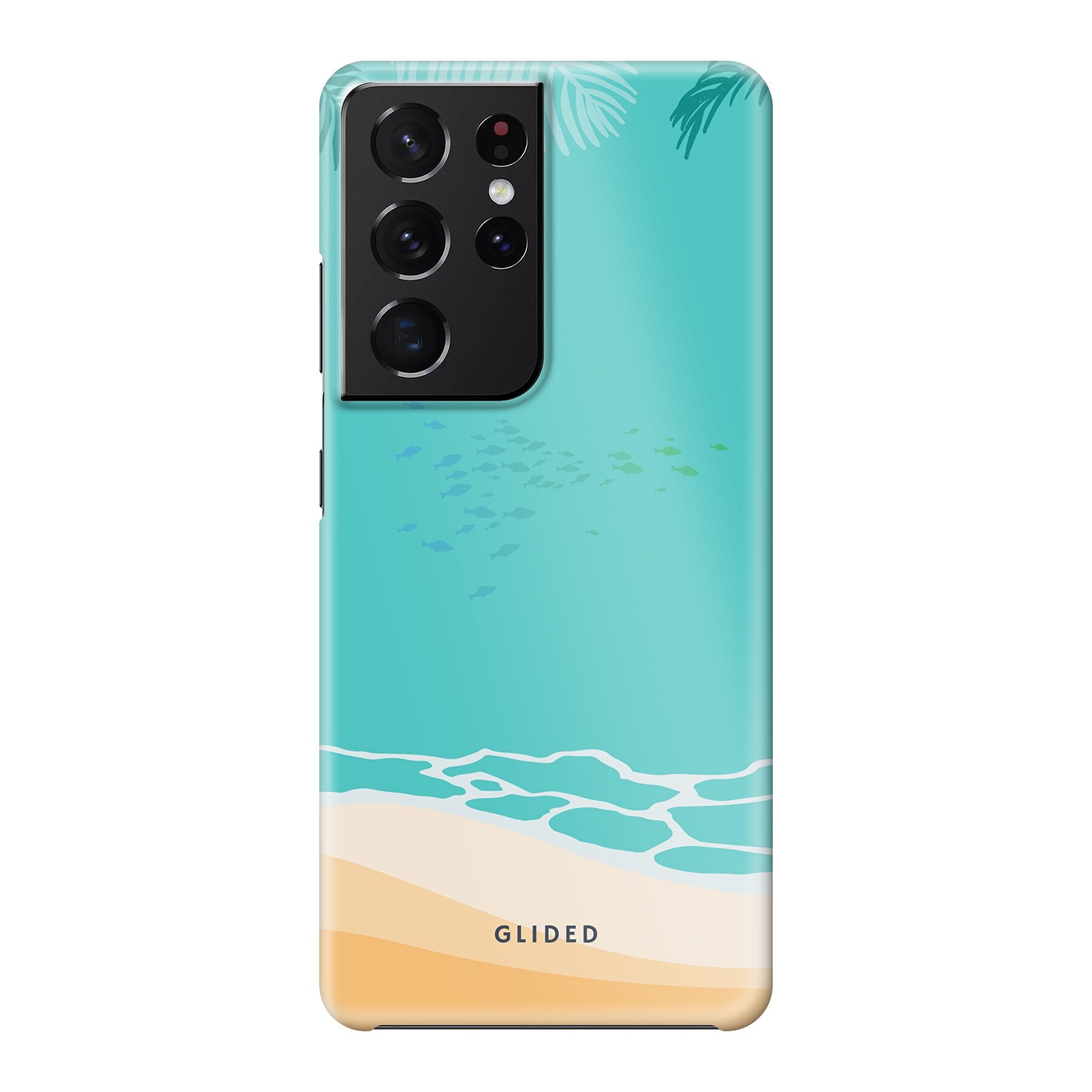 Beachy Hülle für Samsung Galaxy S21 Ultra 5G mit einzigartigem Stranddesign, bietet stilvollen Schutz und leichten Zugang zu Funktionen.