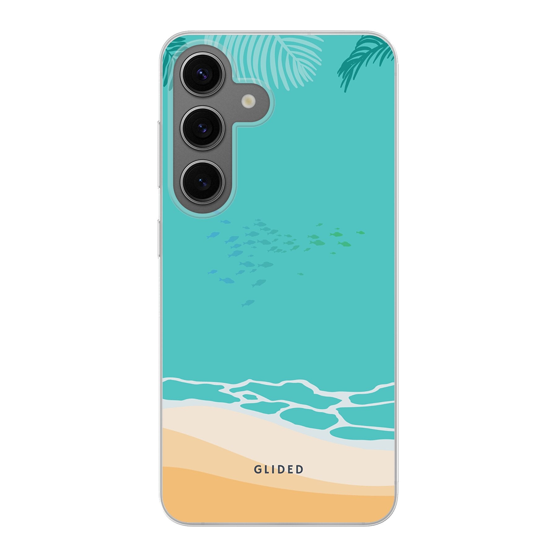 Beachy Handyhülle für Samsung Galaxy S24 mit einzigartigem Stranddesign, bietet stilvollen Schutz und präzise Aussparungen.