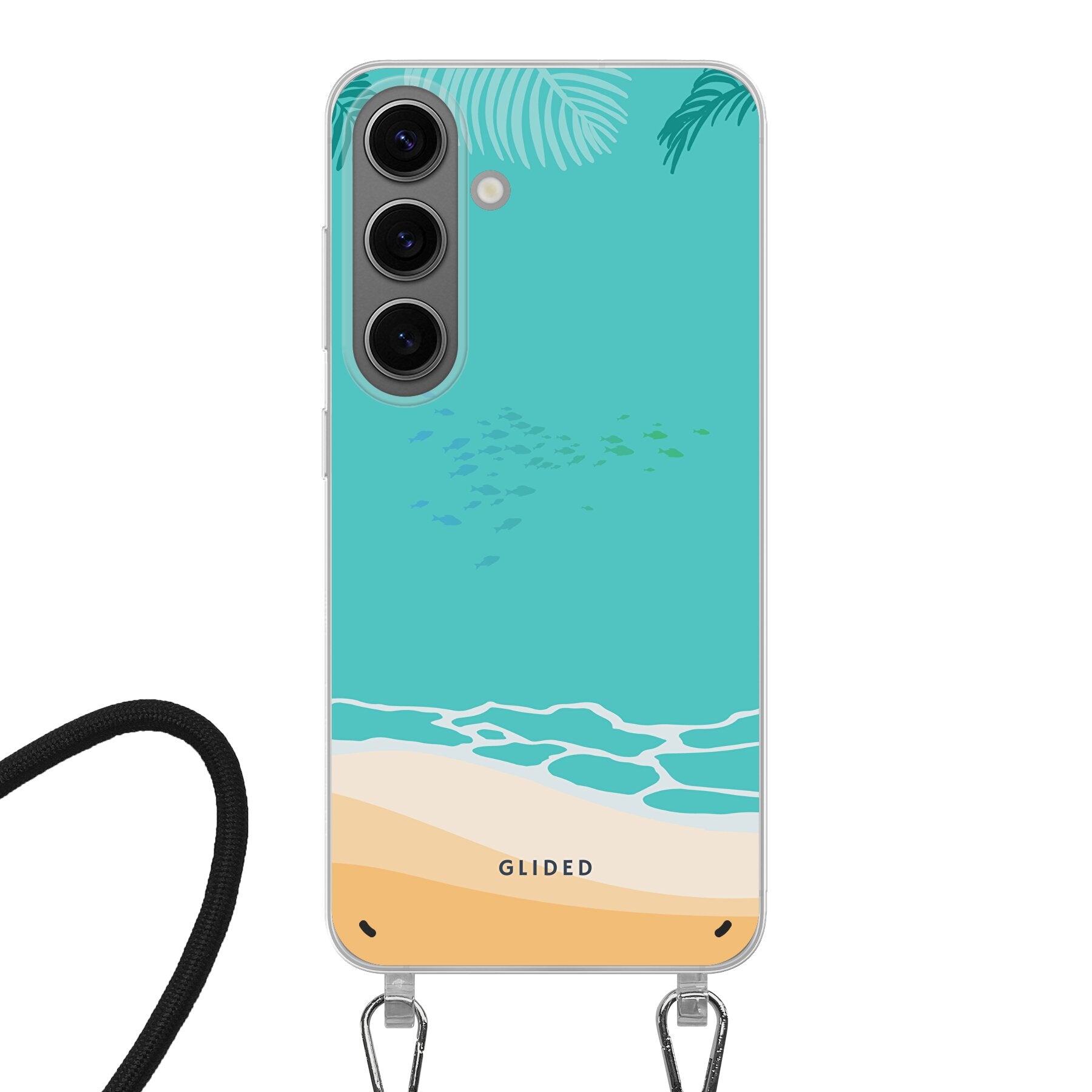 Beachy Handyhülle für Samsung Galaxy S24 mit einzigartigem Stranddesign, bietet stilvollen Schutz und präzise Aussparungen.