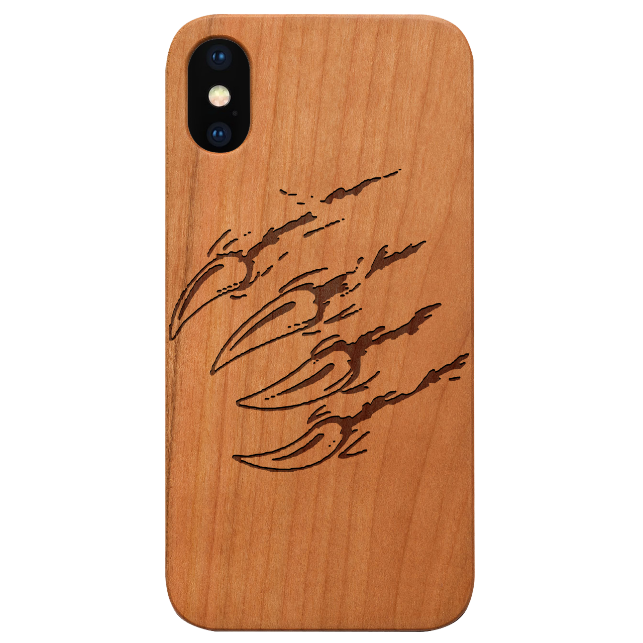 Bear Claw - Engraved wooden phone case showcasing intricate laser-engraved designs and natural wood finish.