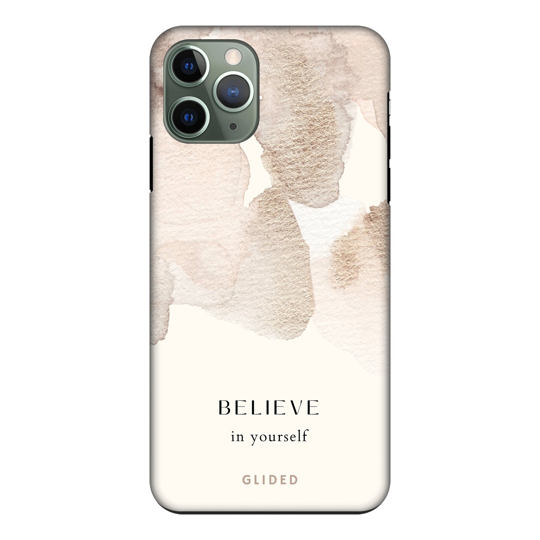 iPhone 11 Pro Hülle mit Aquarellfarben und der inspirierenden Botschaft 'Believe in Yourself', idealer Schutz und motivierendes Design.